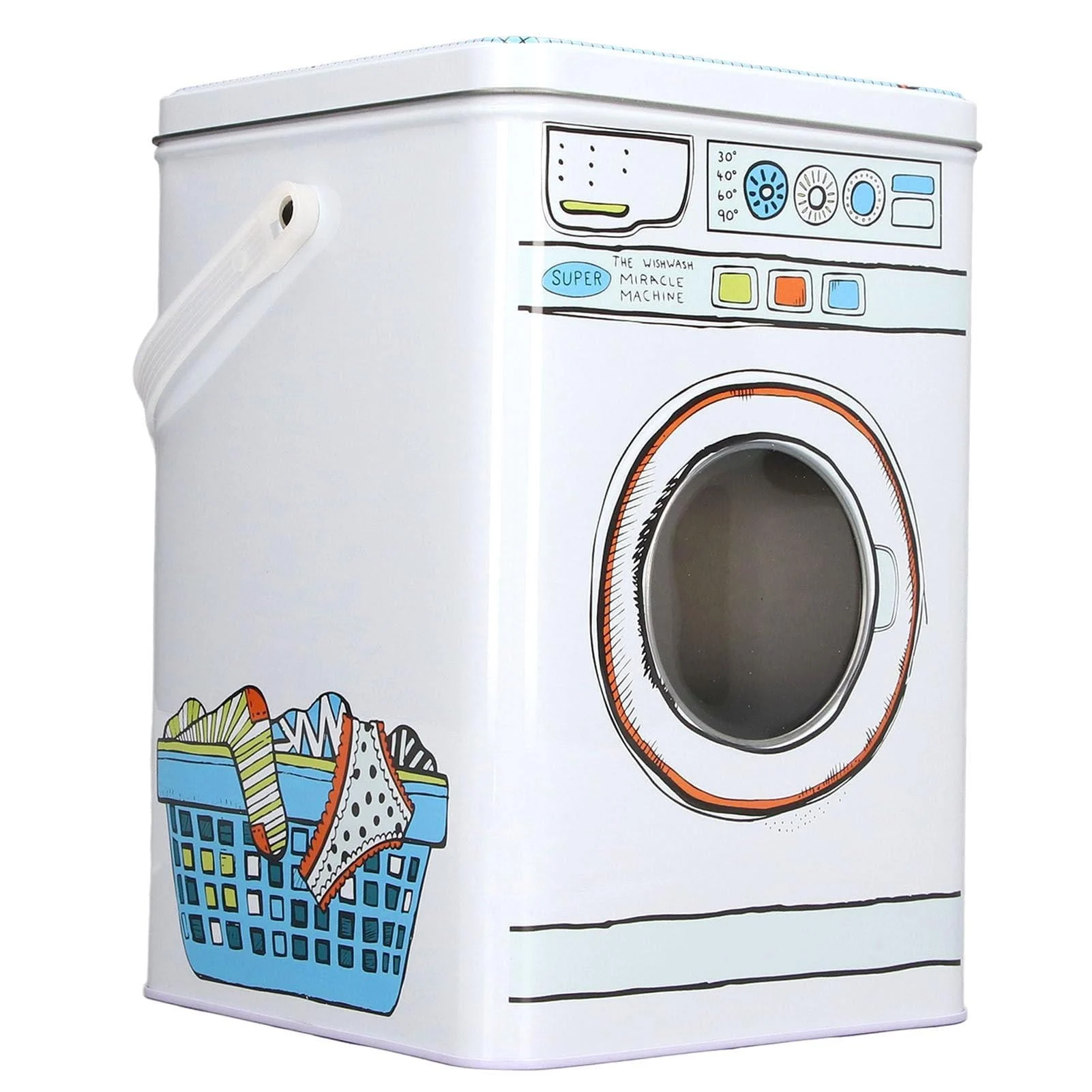 Cartoon Washing Machine Shape Detergent Container Large Capacity with Perspective Window Multifunctional Iron Material Storage Box with Glossy and Rounded Corners - Atyhao