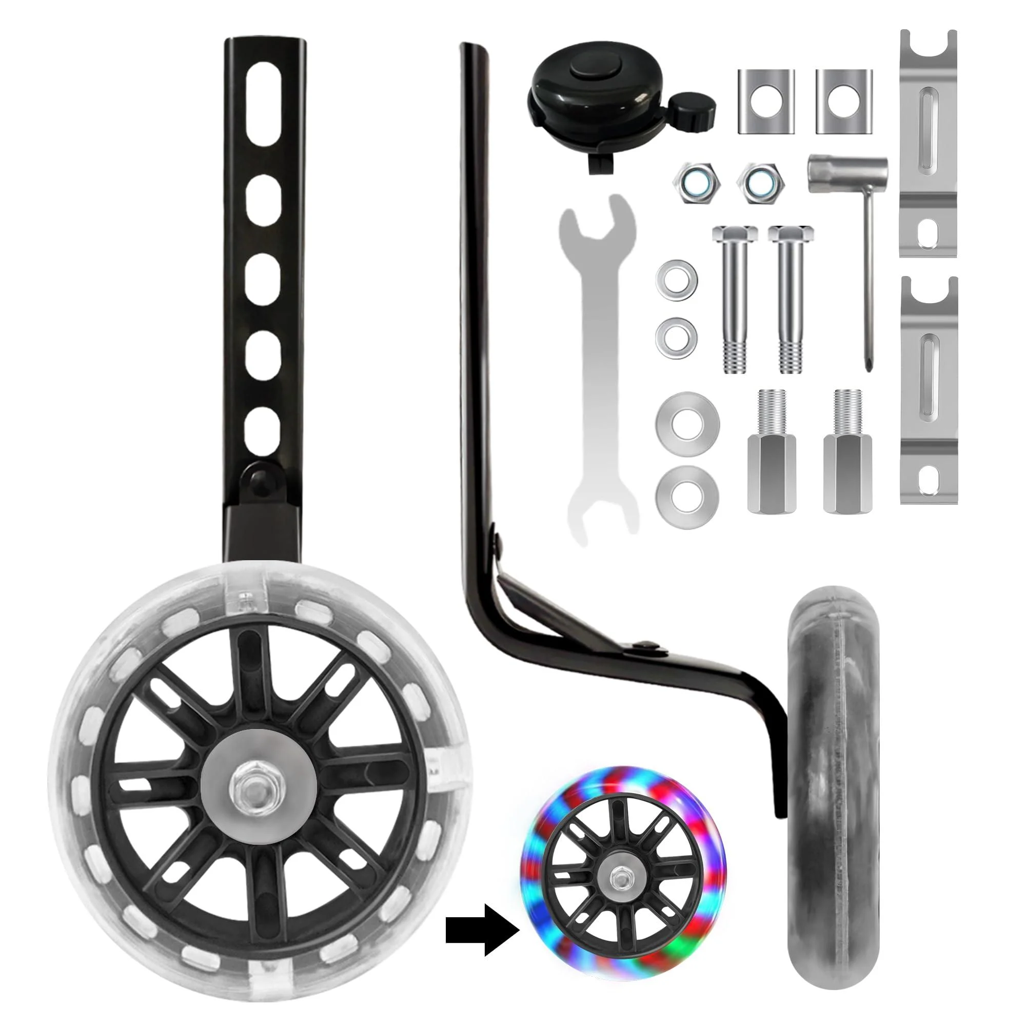 CycForge support wheels with bright quiet wheels for children's bicycles-compatible with 12 14 16 18 20 inch children's bicycles with variable speed & one-speed bicycles.black