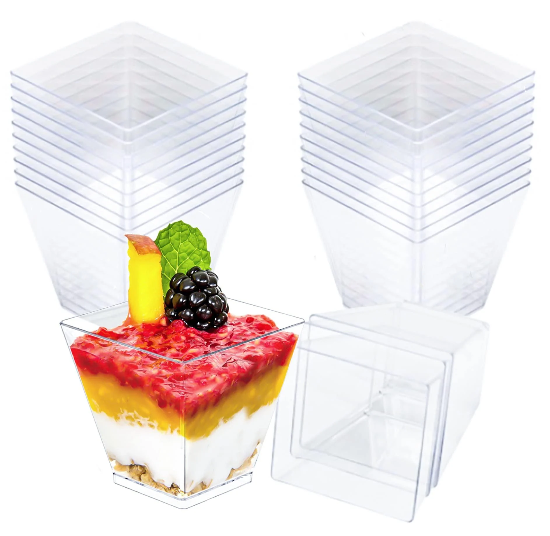 Dessert Cups Clear Square Plastic Mini Cube 2oz Shot Glass Pack of 40 - Lakesstory