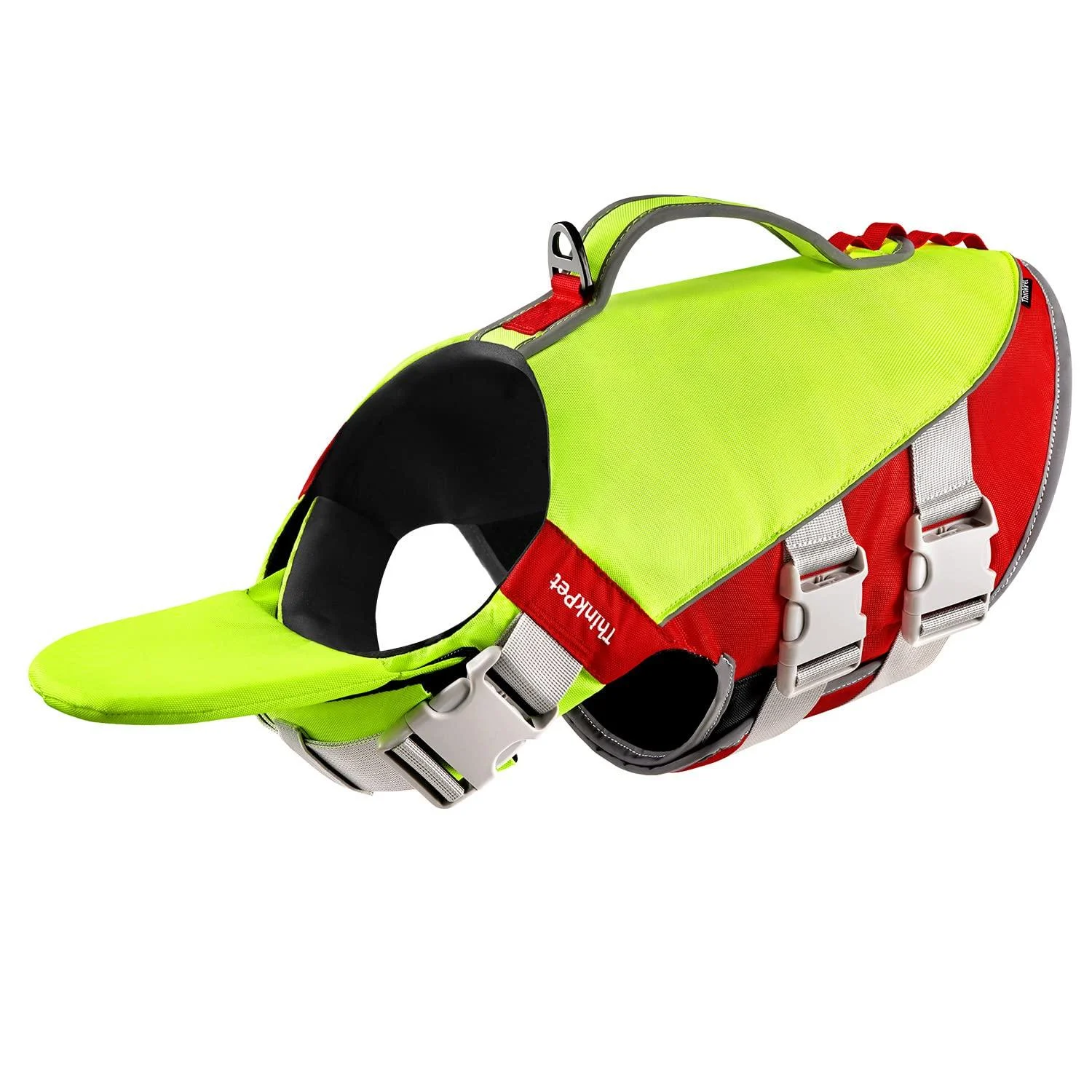 ThinkPet Dog Life Jacket Adjustable Life Jacket Reflective Lifesaver with Buoyancy Green Red M