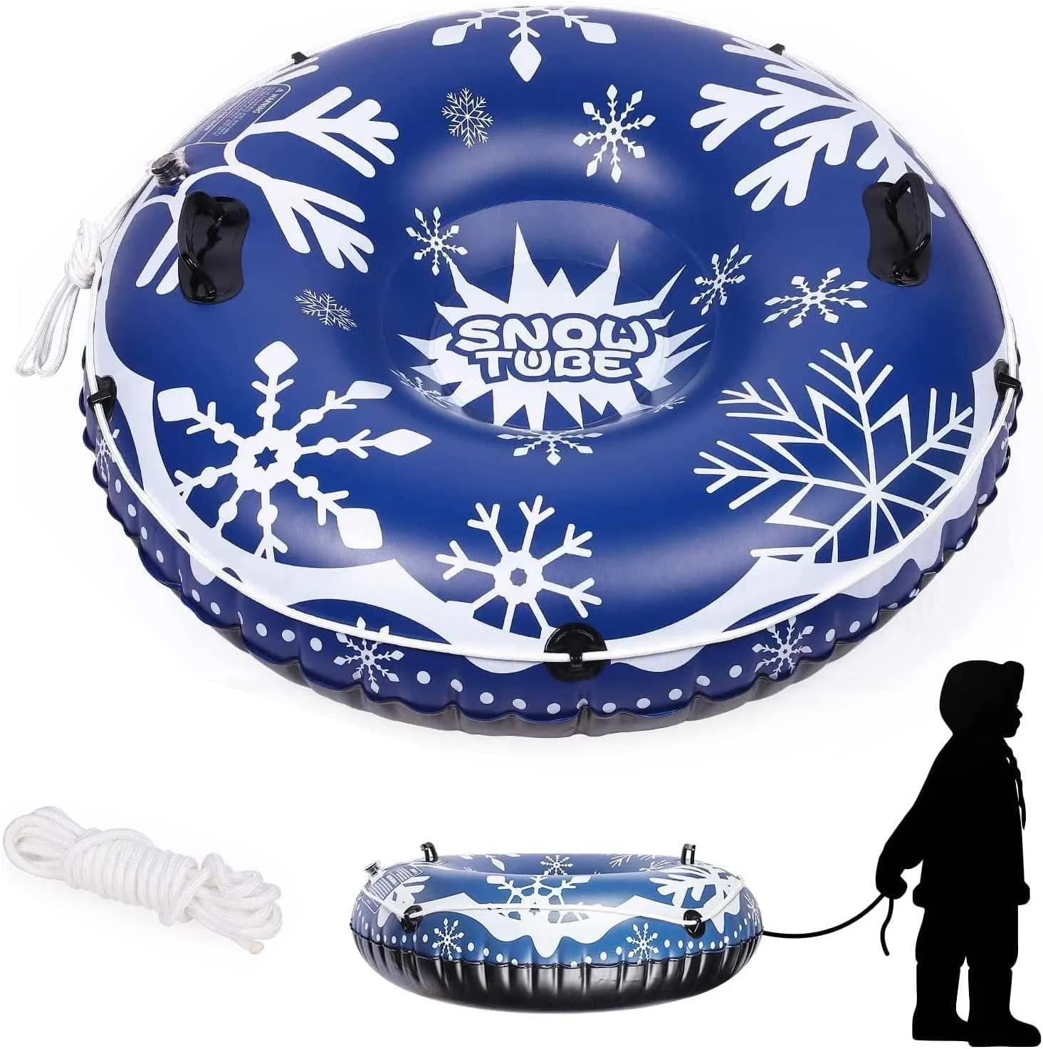 LiveGo Snow Tube 47 Inch Inflatable Ski Tube, Handle Design Sledding Tube, Floated Snow Tube Outdoor Inflatable Ski Rings Circle Toy Large Size Snow Tube with Strong Handles for Kids and Adults Blue