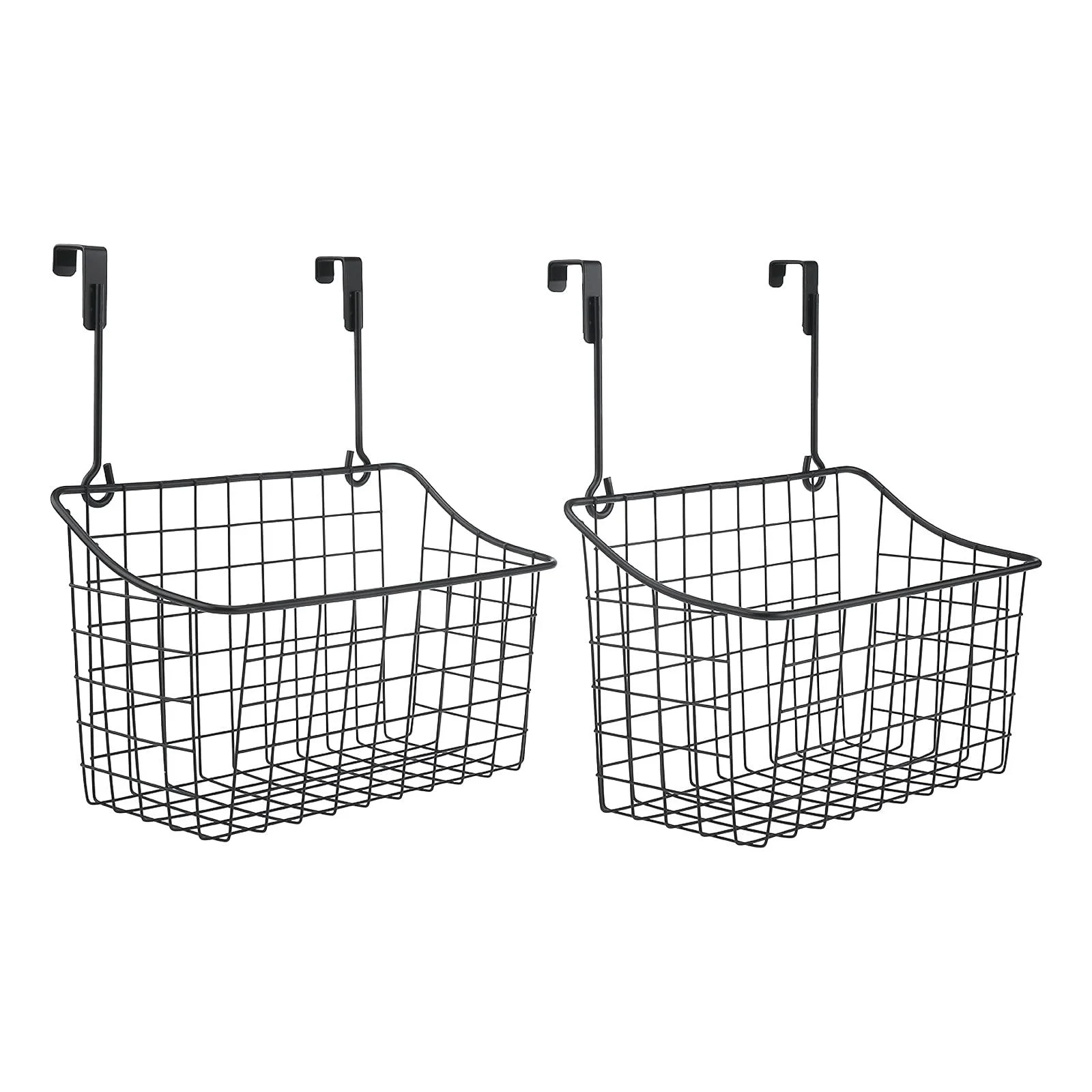TSCTBA XMSound 2 Pack Grid Storage Baskets with Hooks, Over Cabinet Door Organizer, Wire Basket Hanging Storage Organizer Steel Wire Sink Organization for Kitchen & Bathroom