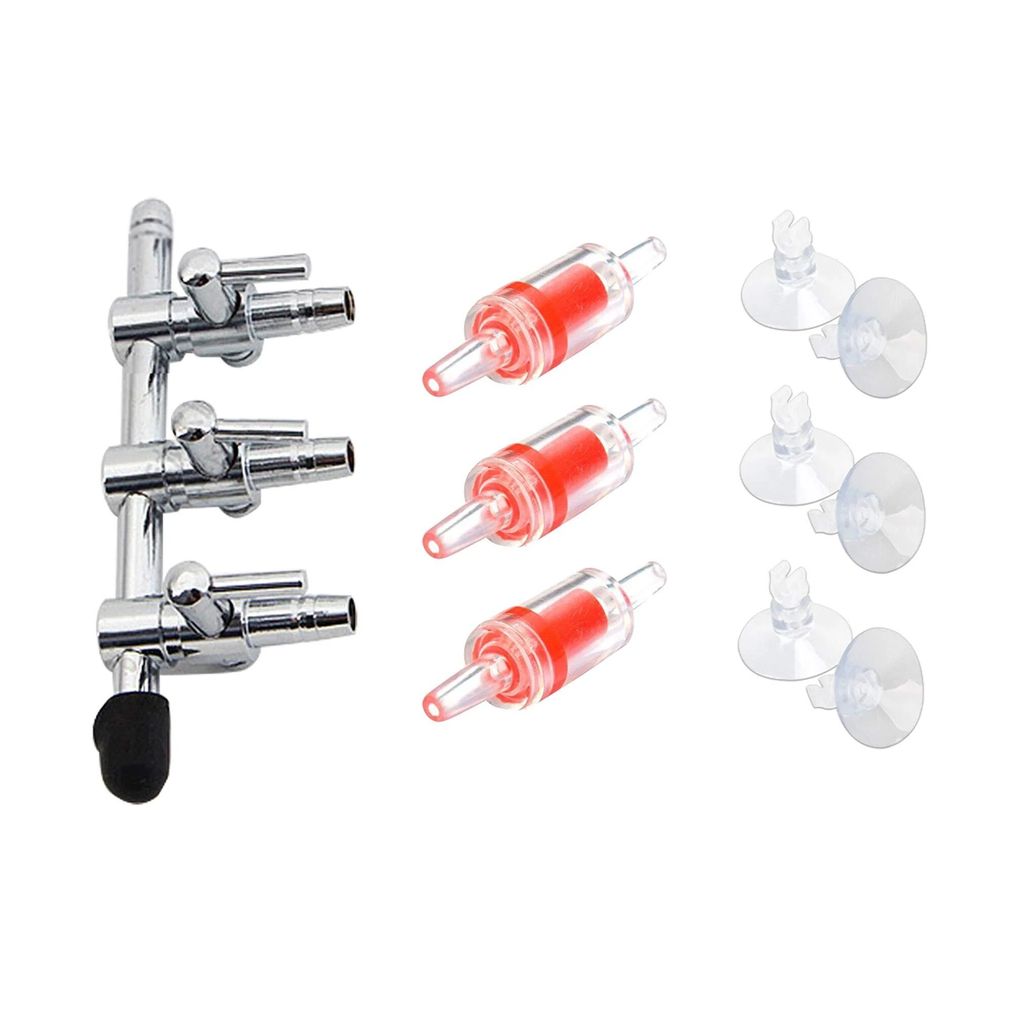 Bornfeel aquarium air distributor 10 in 1 set 3-way Aviation valve 3 check valve 6 suction cups for 4/6mm hose air pump 3-fold metal aircraft tap for fish tank 3-way-10in1