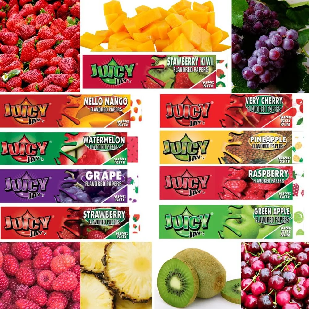 Juicy Jays Flavoured Rolling Papers King Size Slim (9 Packs) Fresh Fruit Bundle Strawberry Very Cherry Grape Raspberry Strawberry Kiwi Mello Mango Watermelon Green Apple and Pineapple - J J