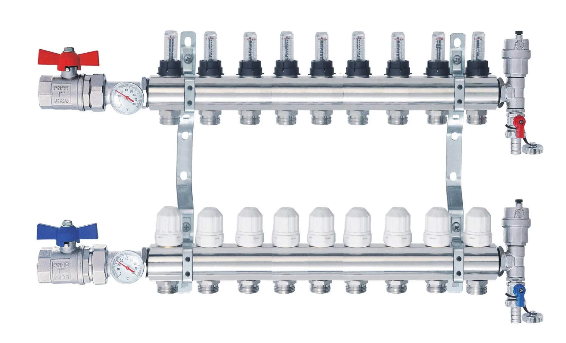 Nordic Tec heating circuit distributor with ball valves flow meter top meter thermometer 9 heating circuits (9 heating circuits)