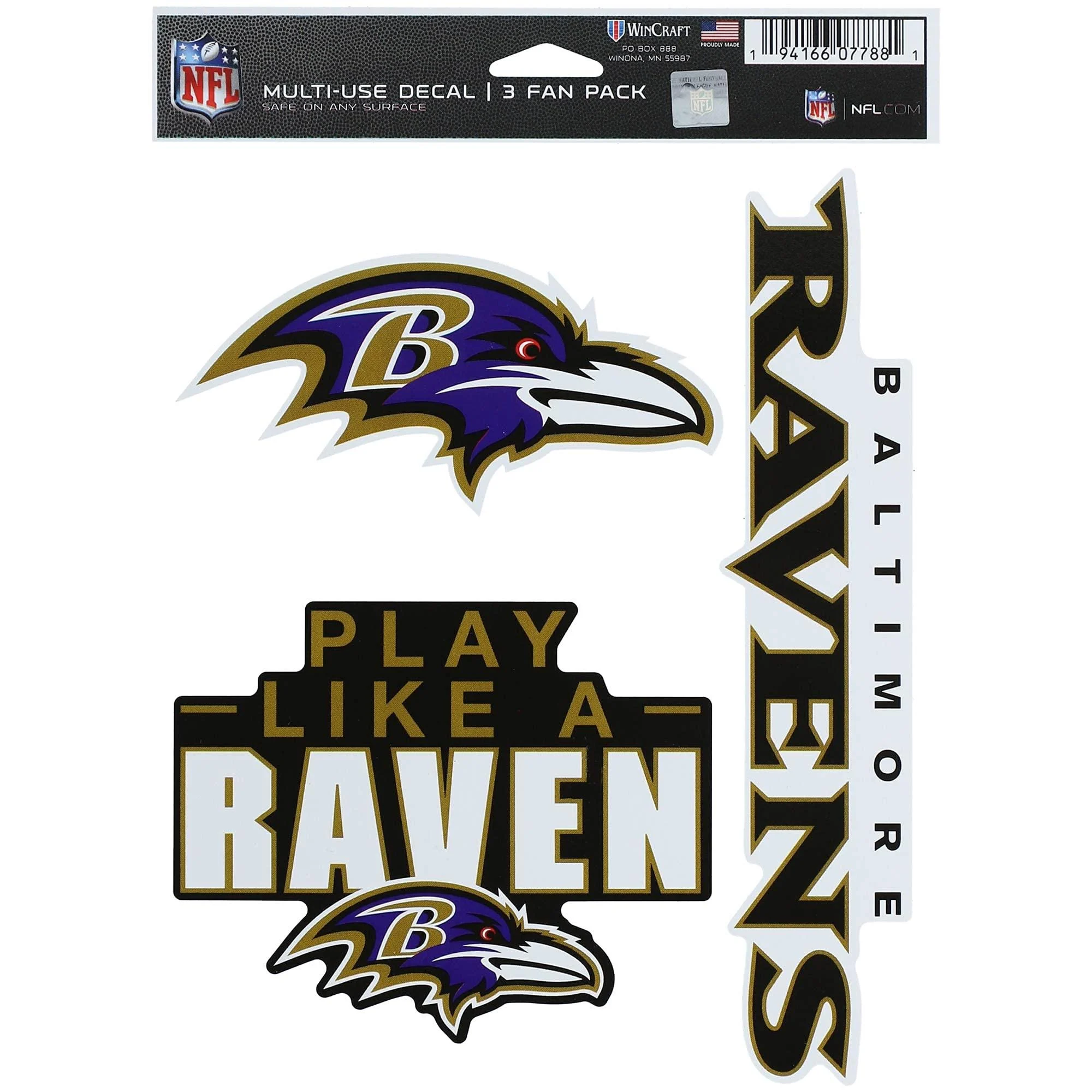 Wincraft NFL Sticker Multi-Use Set of 3 20x15cm - Baltimore Ravens Baltimore Ravens One Size Team Colors