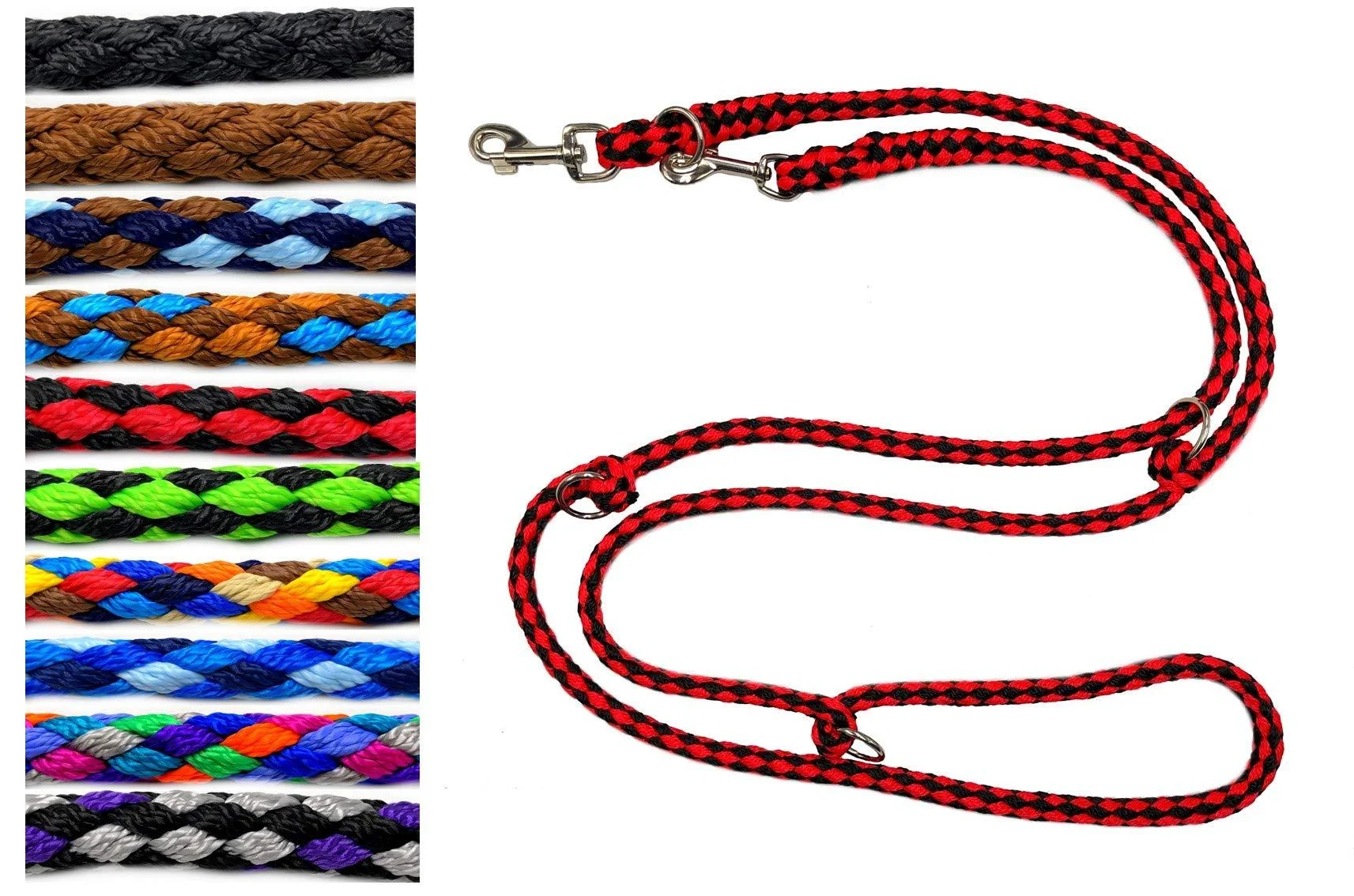 Dog linen large dogs up to 80 kg double linen jumbo 2.40m / 2.80m / 3.50m / 5m adjustable exercise line / guide in 17 different fabras very stable (3.50m 4-fold black-red) 3.50m 4-fold black red