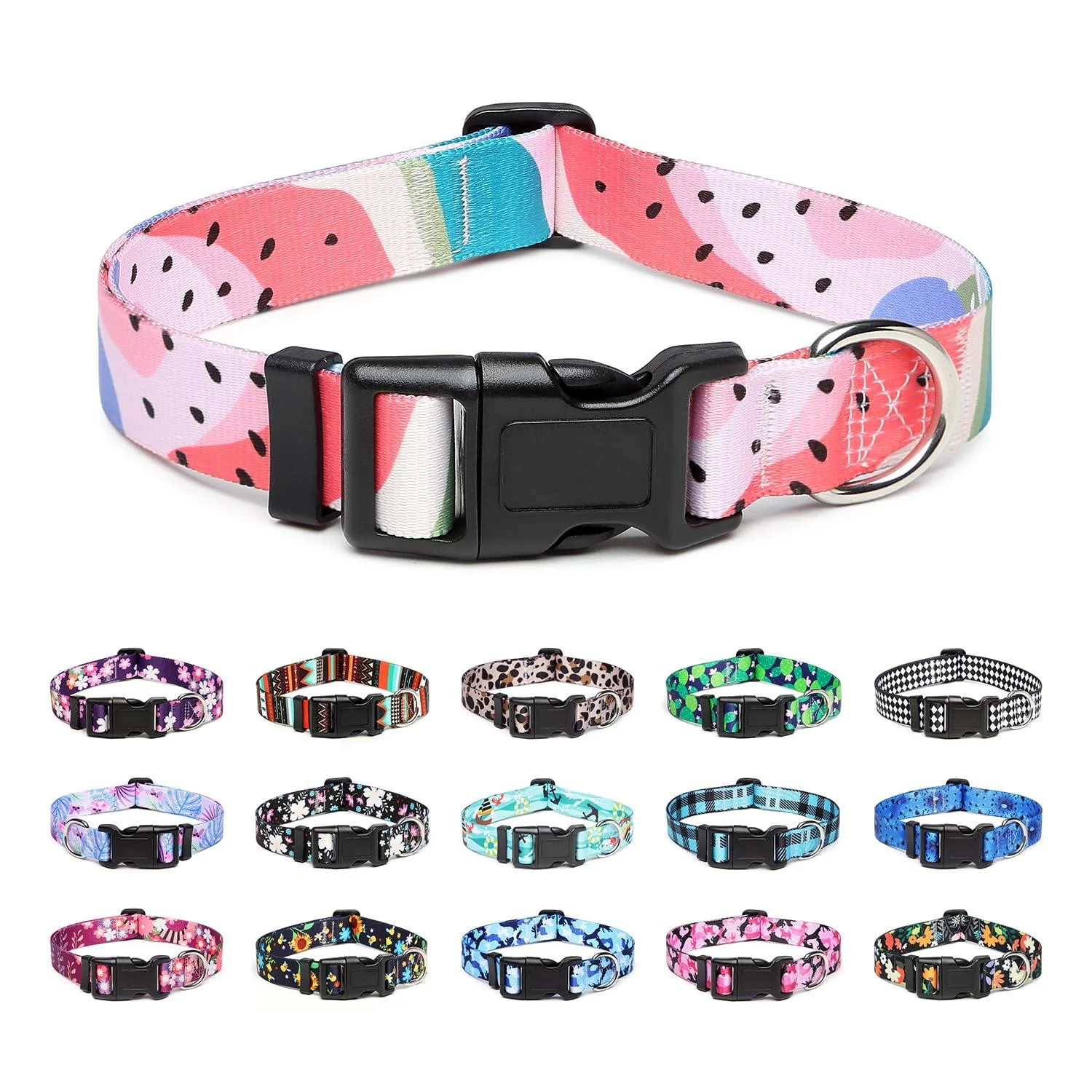 Mercano dog collar adjustable soft nylon comfort & robust patterned dog collar for small medium large dog puppies (L watermelon) l watermelon