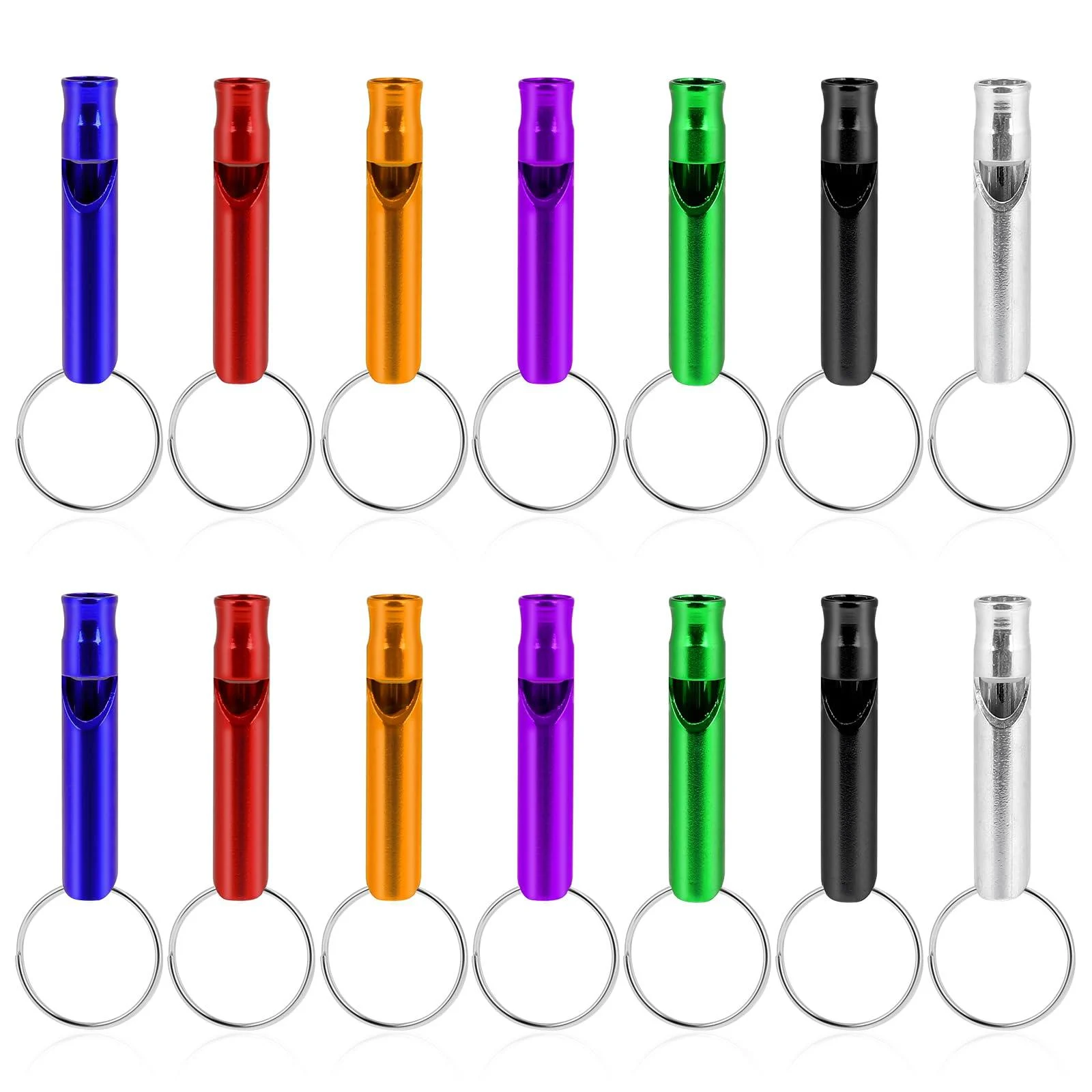 14 pieces aluminum trill whistles sports pipe with key ring aluminum pipe emergency whistle whistle dog pipe outdoor survival signal pipe survival mini pipe for camping hiking training - Mozeat Lens