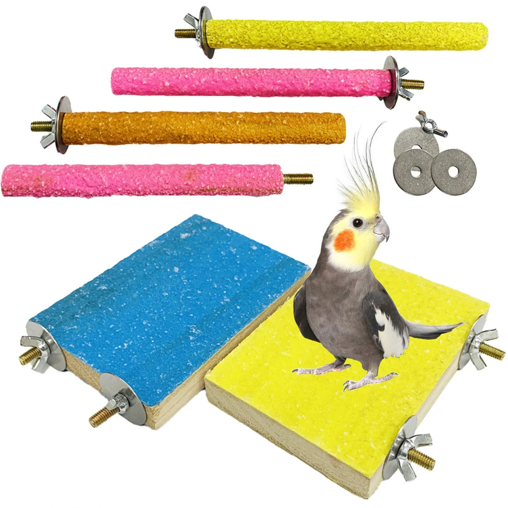 Hamiledyi Bird Perch Stand Toy Wood Parrot Paw Grinding Stick Perch Stand Platform Parakeet Cage Accessories Exercise Toys for Budgies Cockatiel Conure 6-PACK