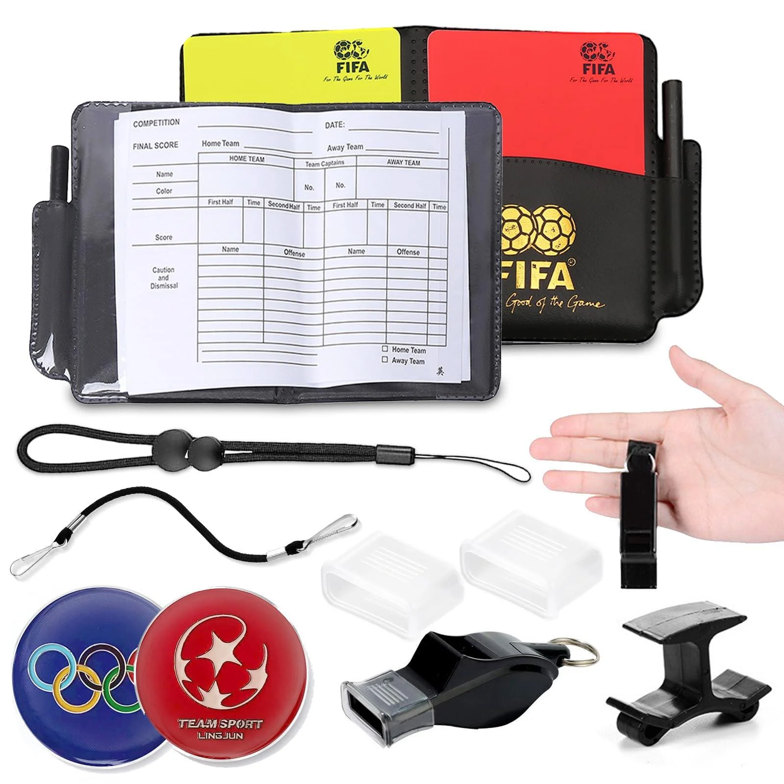 XSYKJGS referee set football referee cards set with PVC Red yellow card pipe key band short lanyard double clip and pocket point book for football game school sports sports