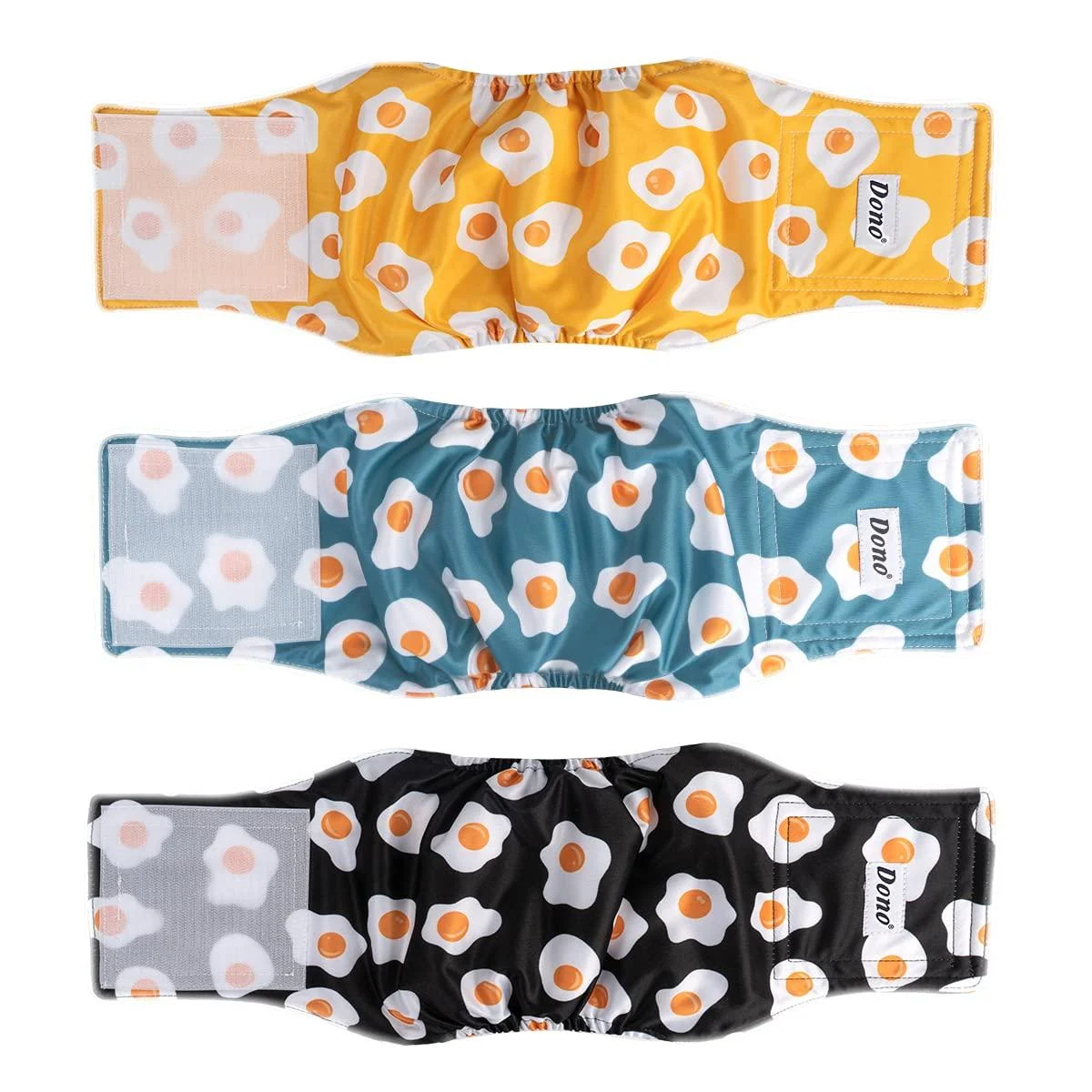 Dono 3-Pack Reflective Dog Diapers with Washable Belly Band for Small Medium and Large Dogs (L) Fried Eggs L