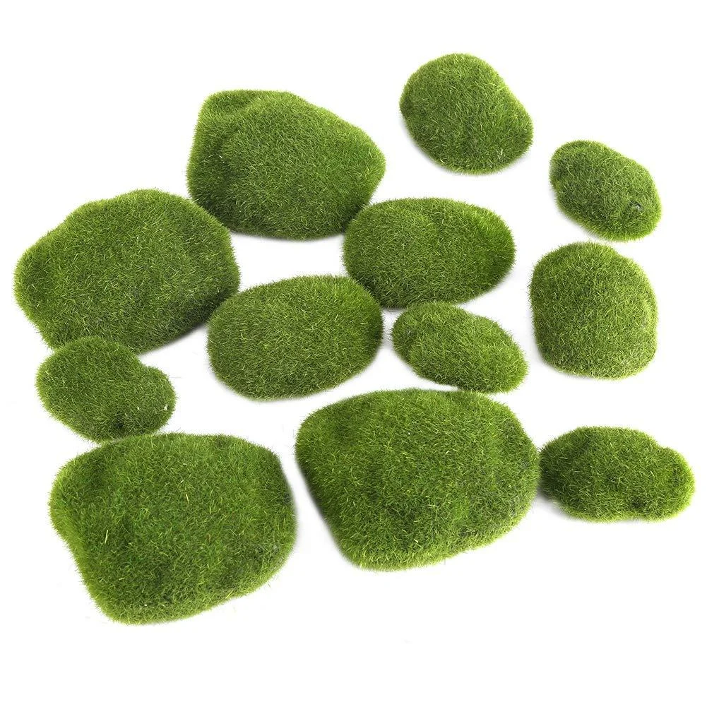 12Pcs Moss Ball Terrarium Decorative Artificial Green Moss Stones Simulation Grass Bonsai DIY Landscape Decor - Zerodis