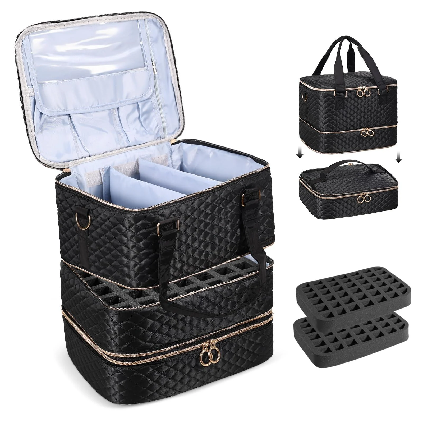 Nail Polish Organizer Case - Holds 84 Bottles Nail Polish & Nail Lamp Large Nail Polish Organizer Bag for Manicure Tools Nail Polish Kit (Black)