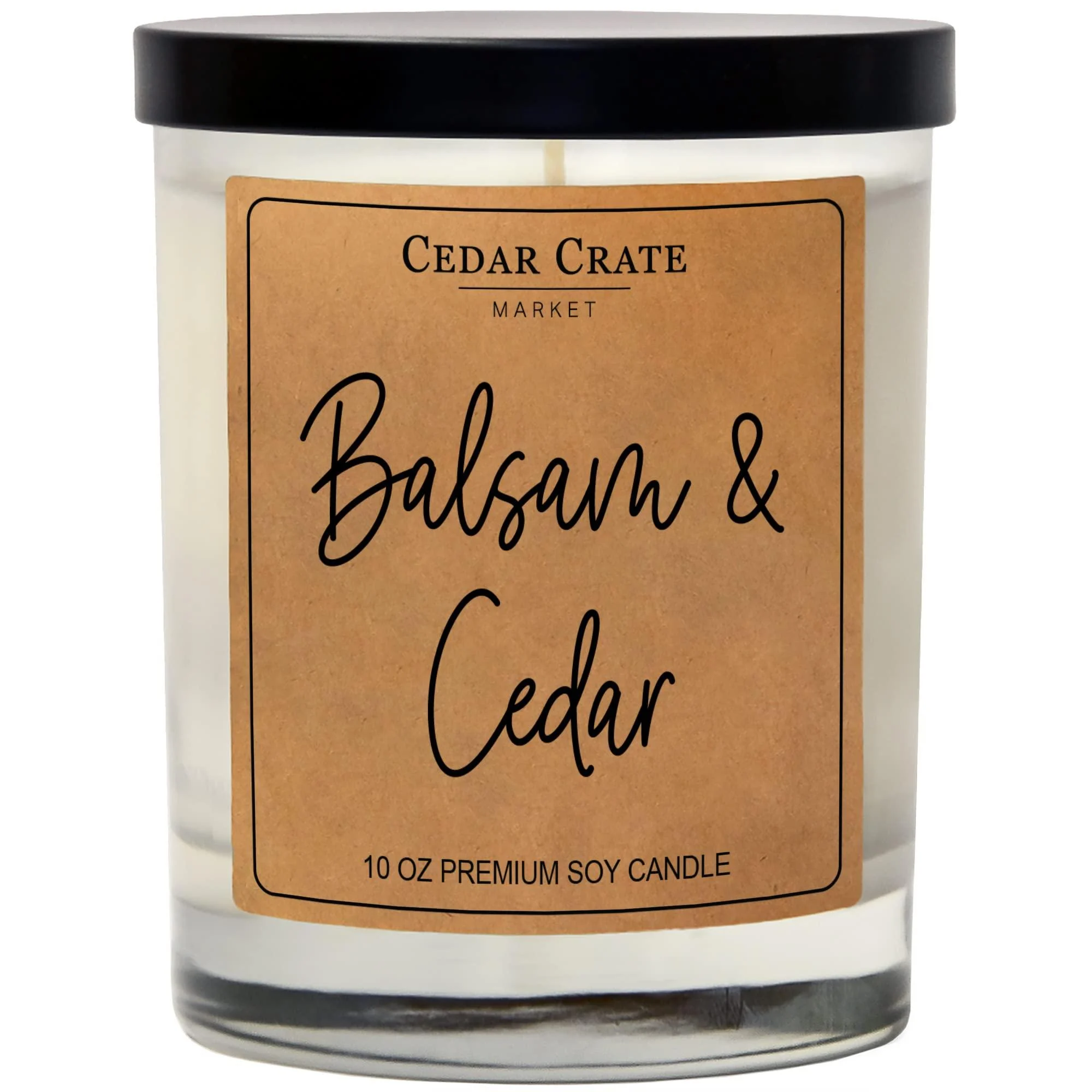 Cedar Crate Market - Balsam + Cedar Candles for Home - Scented Soy Wax Candles Gifts for Women and Men Aromatherapy Candles Infused with Essential Oils - 13.5 oz Clear Jar Made in The USA