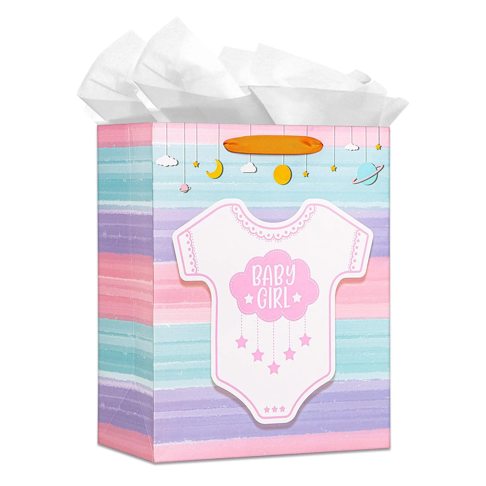 WhatSign Baby Shower Bags for Girls 13" Large Baby Girl Gift Bags with Tissue Paper New Baby Girls Paper Gifts Bags with Handles Baby Shower Party Favors for Guests Newborn Baby Girls Birthday Party Supplies