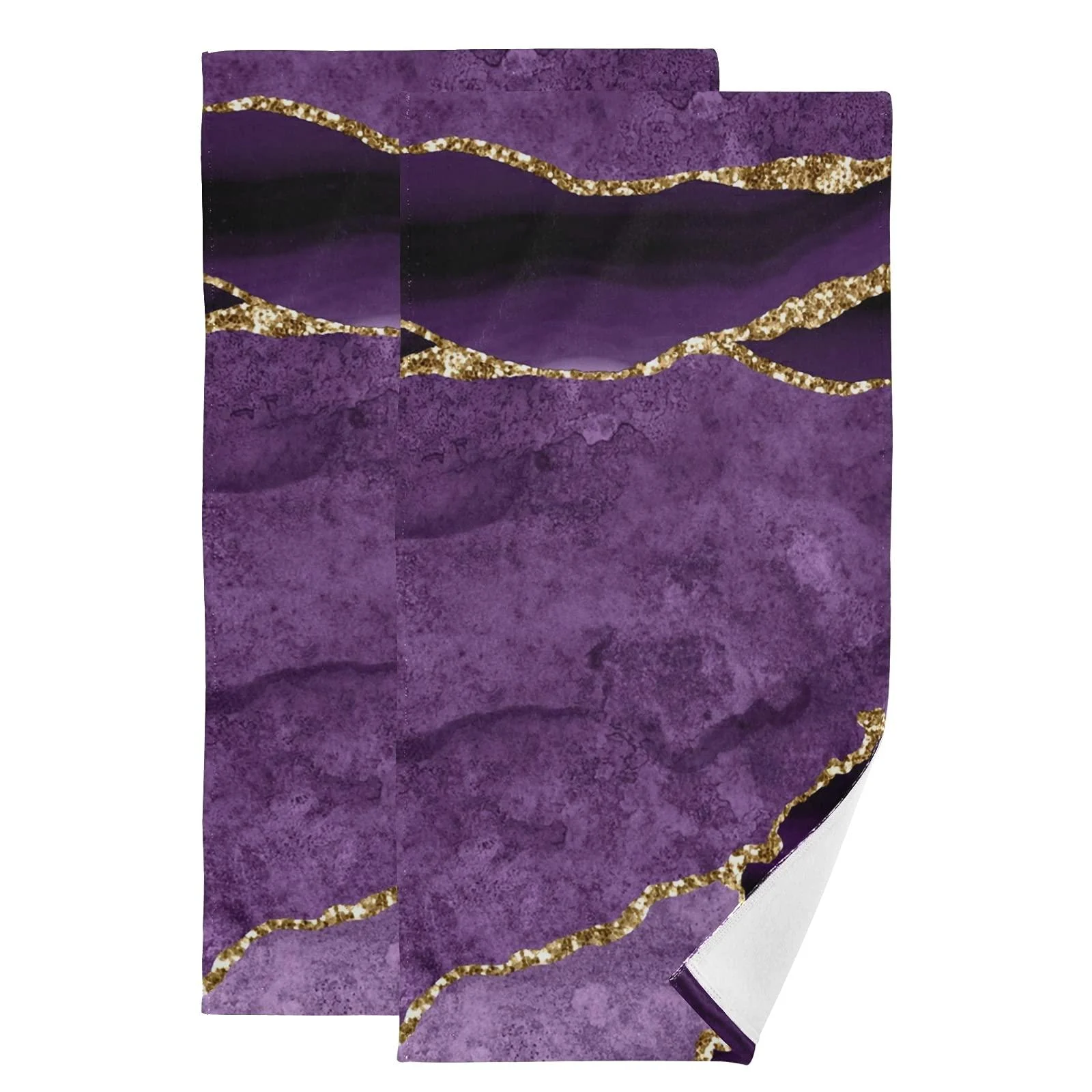 Purple Gold Agate Pattern Face Towels for Skincare washcloths 2 Pack Dish Towel for Kitchen Fingertip Bath Towels - CHIFIGNO