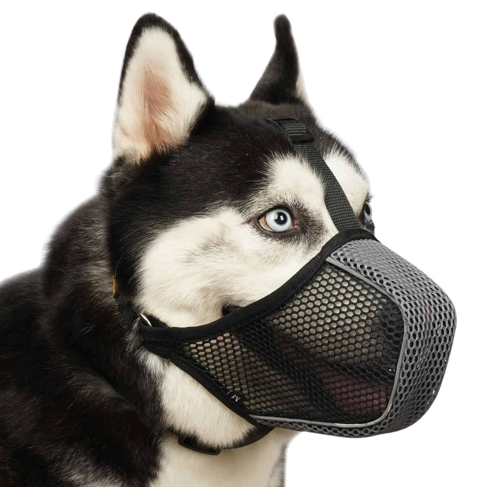 Dog muzzle soft muzzle for large medium-sized and small dogs for eating grooming biting chewing breathable muzzle with collar for Labrador Retriever Poodle Husky Black/Gray S- (Snout: 8 "-9 ")