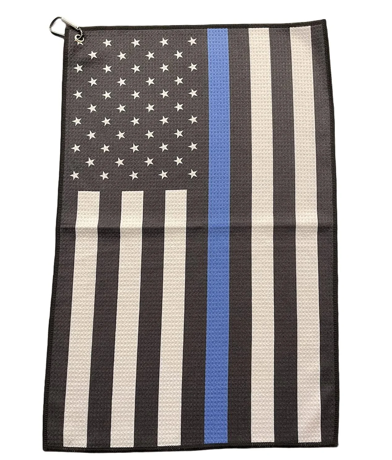 PakedDeals Thin Blue Line Flag Microfiber Velour Waffle Pattern Towel 22.5 X 15 Golf Bag Towel with Grommet and Carabiner