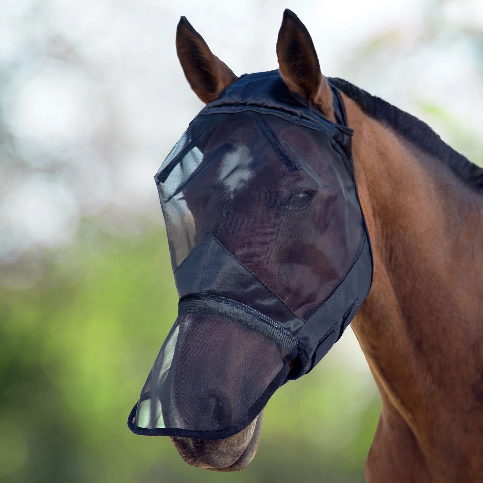 Harrison Howard CareMaster Midge-proof Fleece Padding Horse Fly Mask Full Face No Ears Black Large Full Size Full (Large) Pian Black