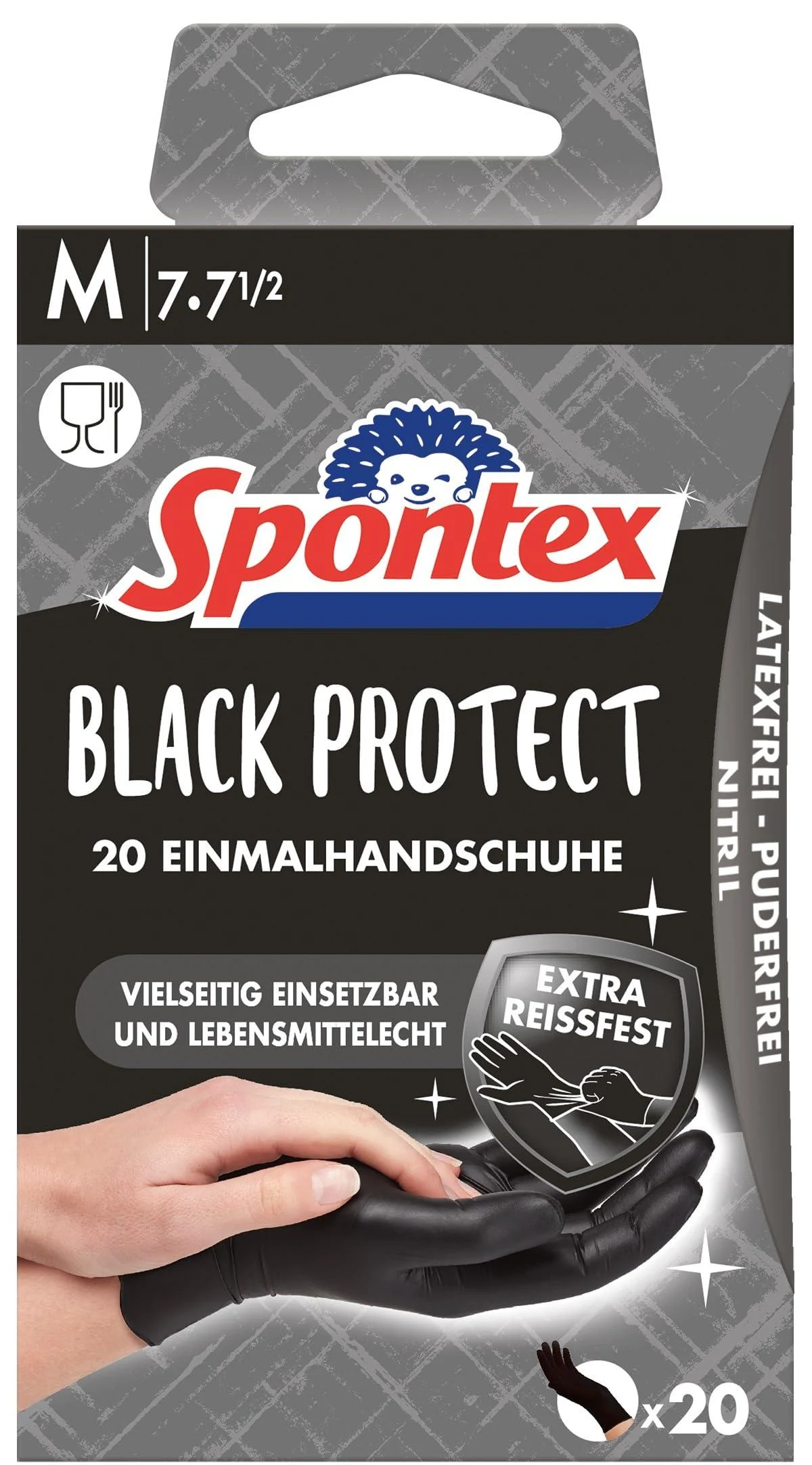Spontex Black Protect 20 disposable gloves made of nitrile particularly tearproof and hard -wearing latex -free and unpowdered size M (1 x 20 pieces)
