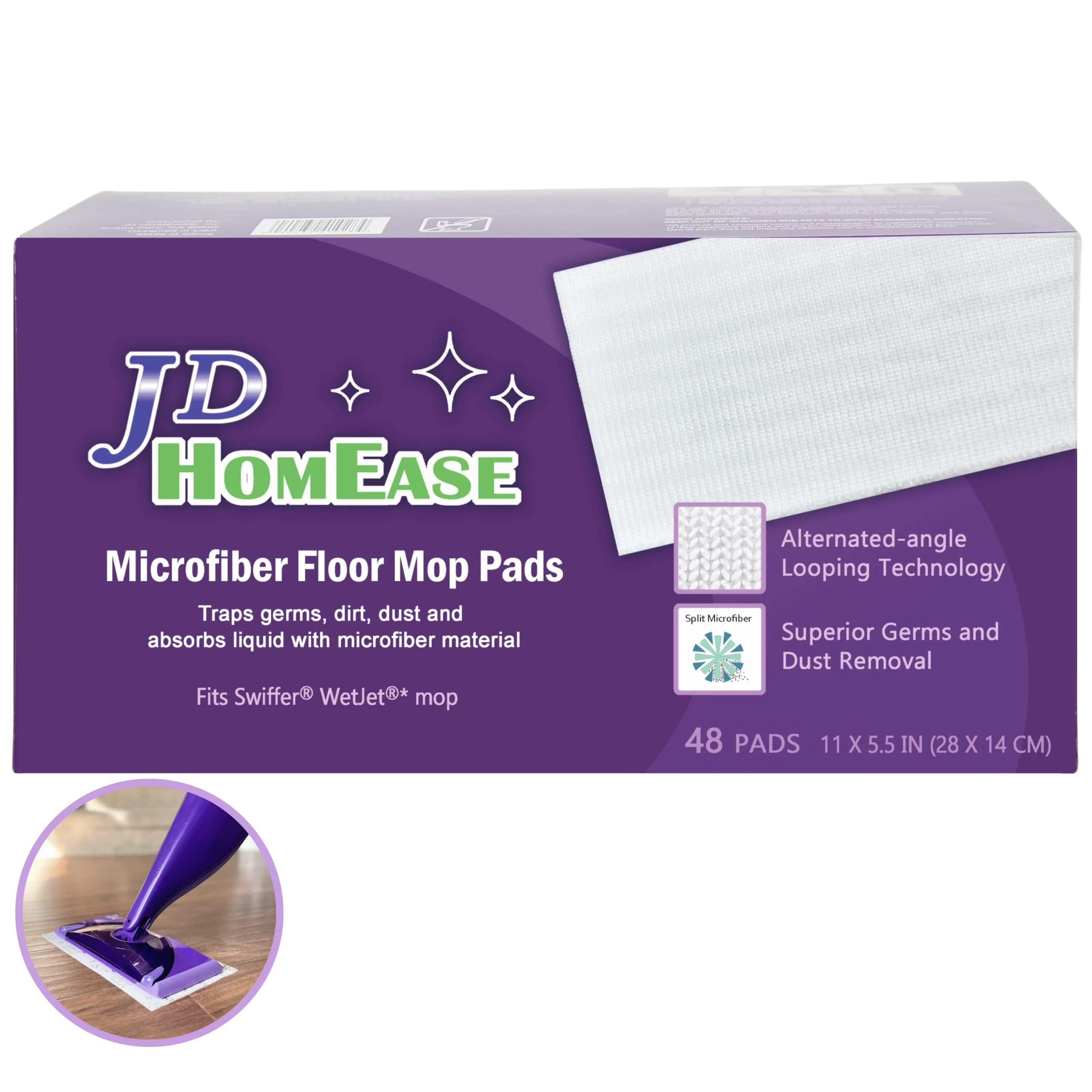 JD HOMEASE Microfiber Dry Floor Mop Pads, 48 Count, for Swiffer WetJet, All Purpose Multi Surface Floor Cleaner, Spray Mop Pad Refill