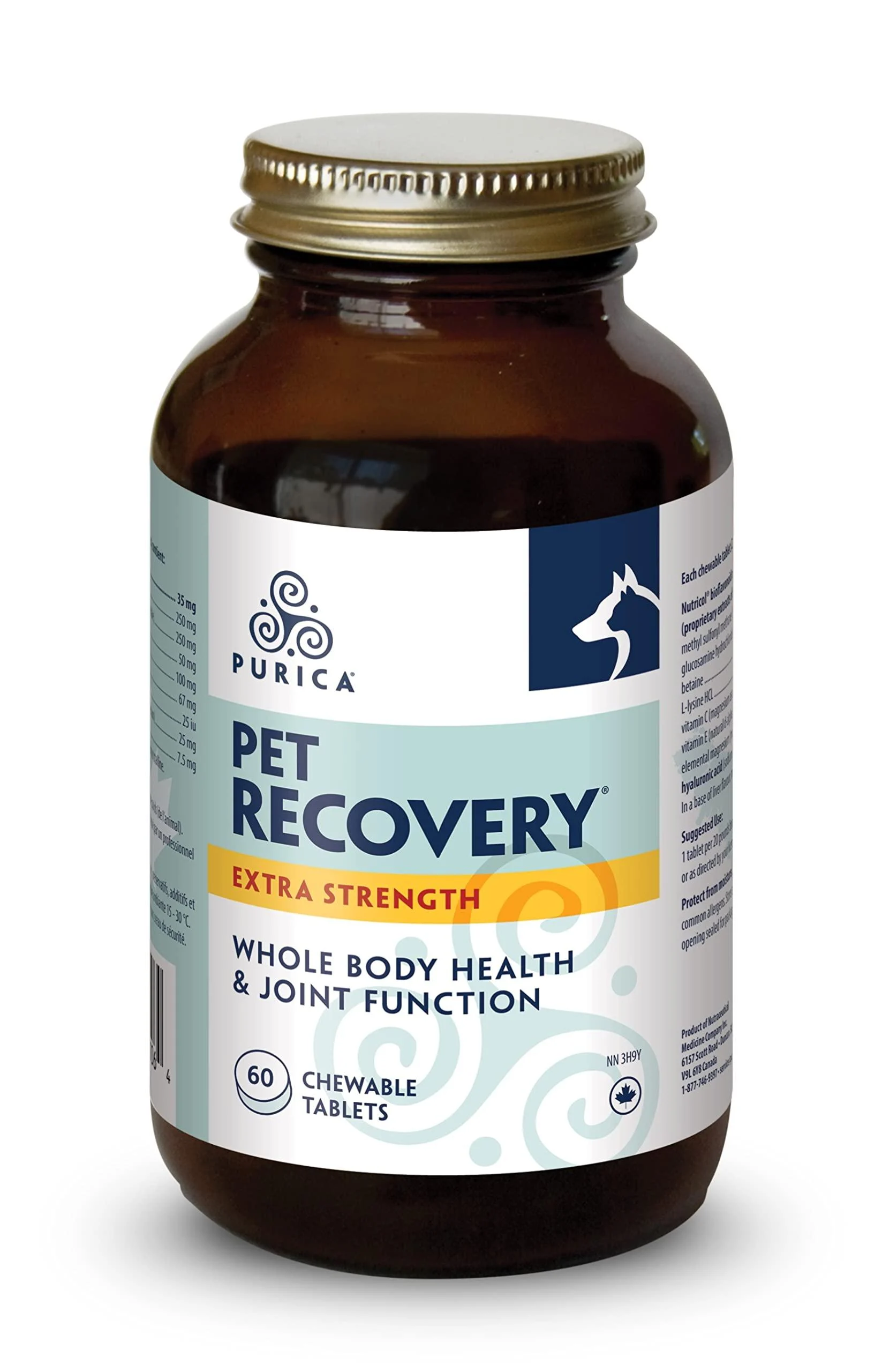 PURICA Pet Recovery X-Strength Chewable Tablets - Dogs & Cats Joint and Hip Supplement - Improves Playfulness and overall Health - Ideal Dog Supplements for Joint and Hip Support - 60 Count 60 Count (Pack of 1)