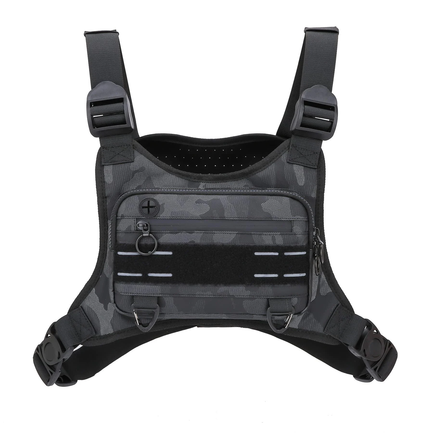 Muserise Sports Chest Bag For Men Water Resistant Lightweight Front Chest Pack Running Vest Bag With Built-In Phone Holder & Extra Storage For Workouts Running Cycling (Camo) (MU05)