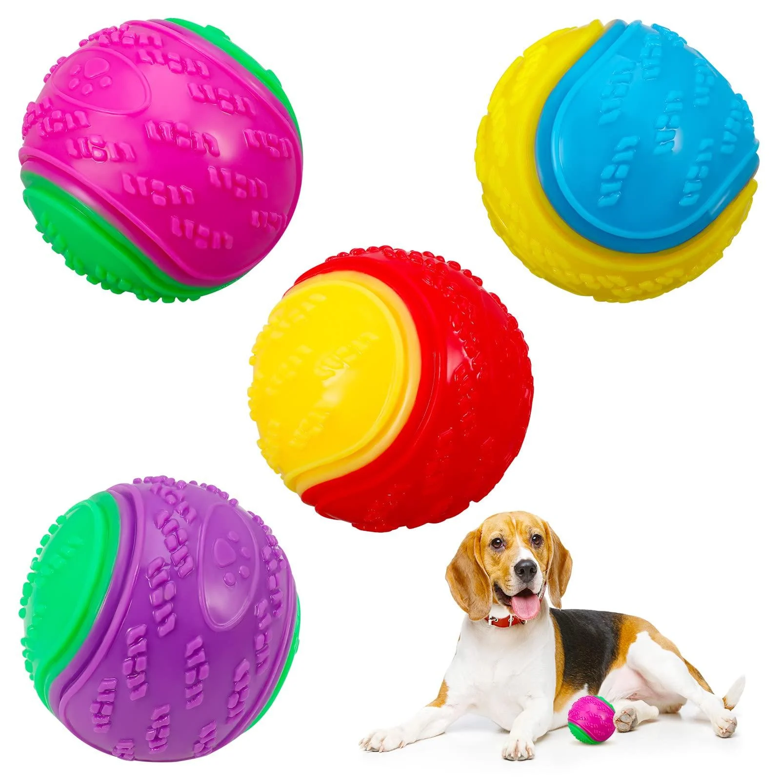 Bestomrogh 4Pcs Squeaky Dog Ball Durable Dog Balls for Puppy Large and Medium Sized Dogs Interactive Dog Toys for Relieving Anxiety and Boredom Training Teeth Cleaning