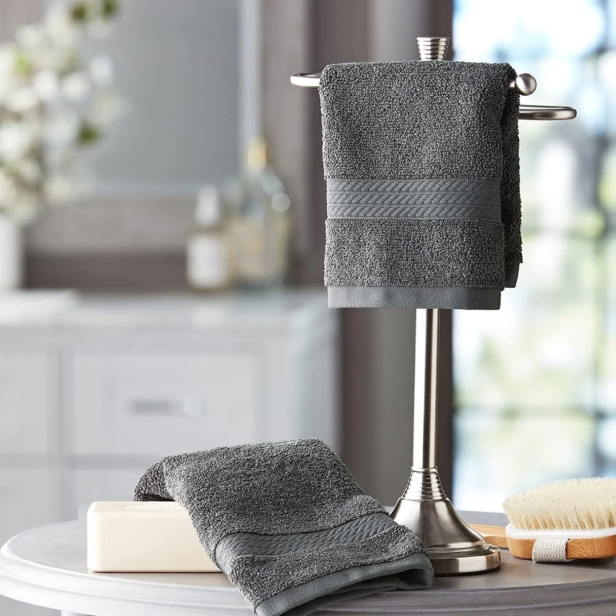 Member's Mark Hotel Premier Collection 100% Cotton Luxury Washcloth 2-Pack Grey