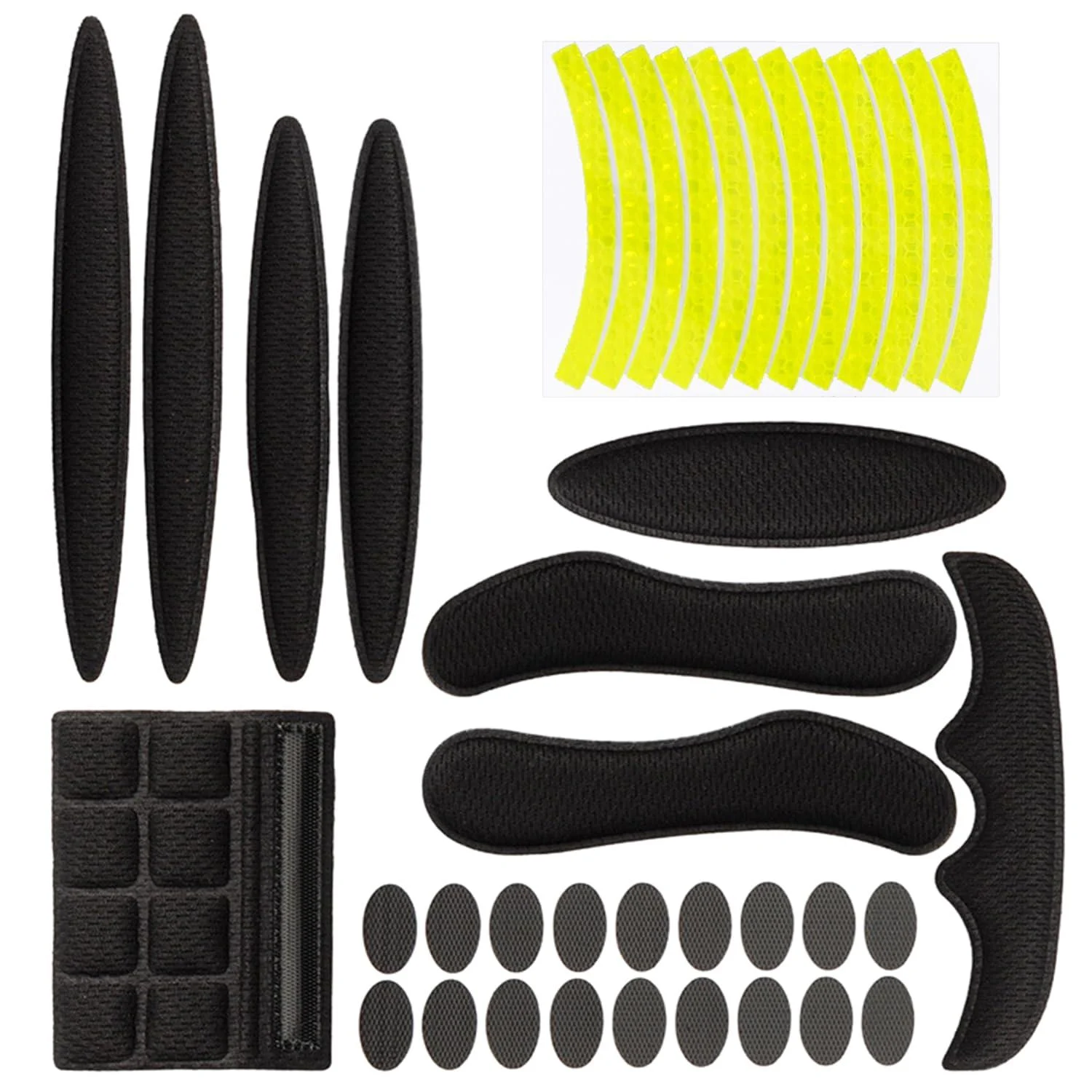 1 set of helmet pad package with 12 reflective stickers bicycle feed foam anti-collision helmet foam cushion helmet pad (black)