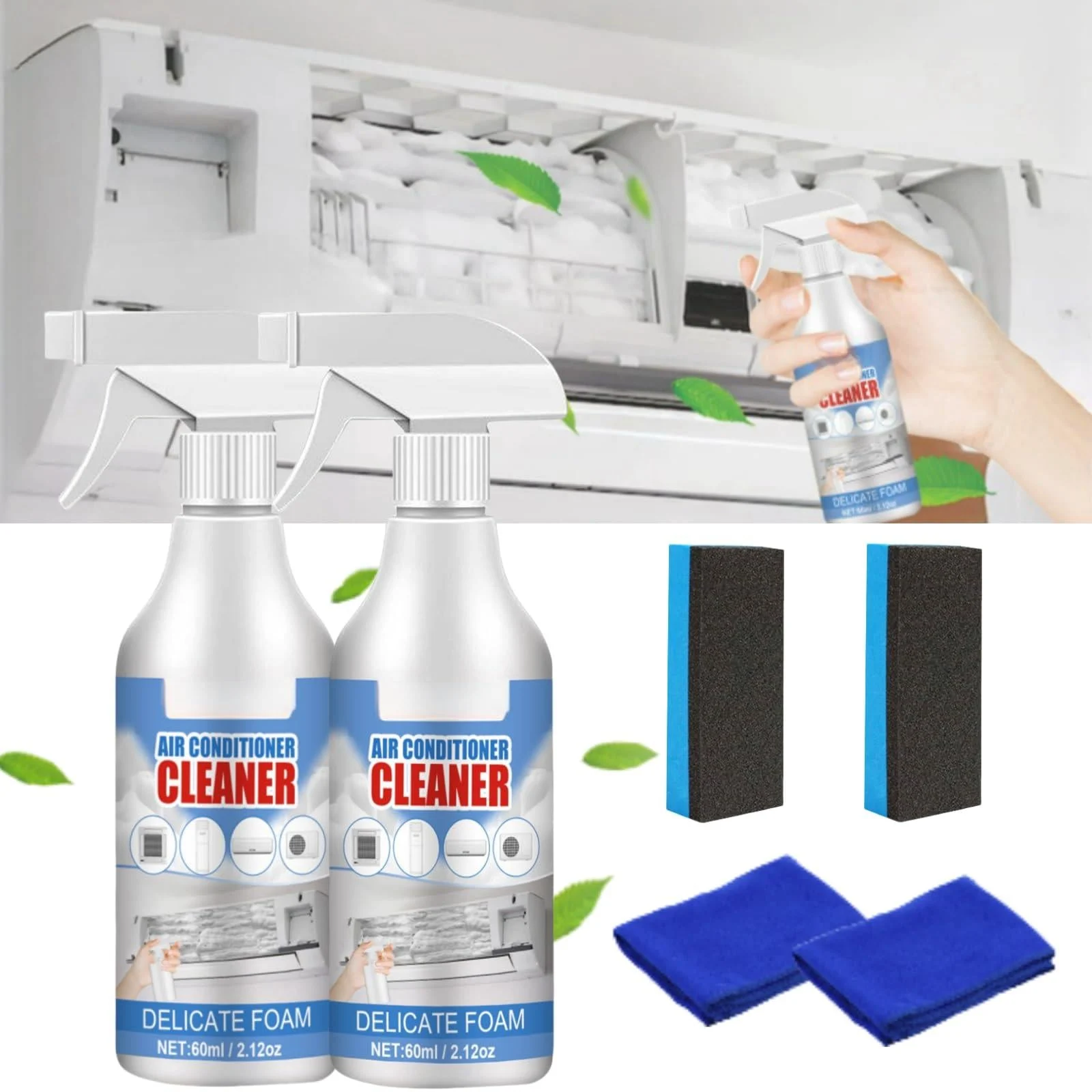 Air Conditioner Cleaner Air Conditioner Foaming Cleaner All-purpose Household Bubble Cleaner No Washing Air Conditioner Foaming Coil Cleaner Spray (2 Pcs)