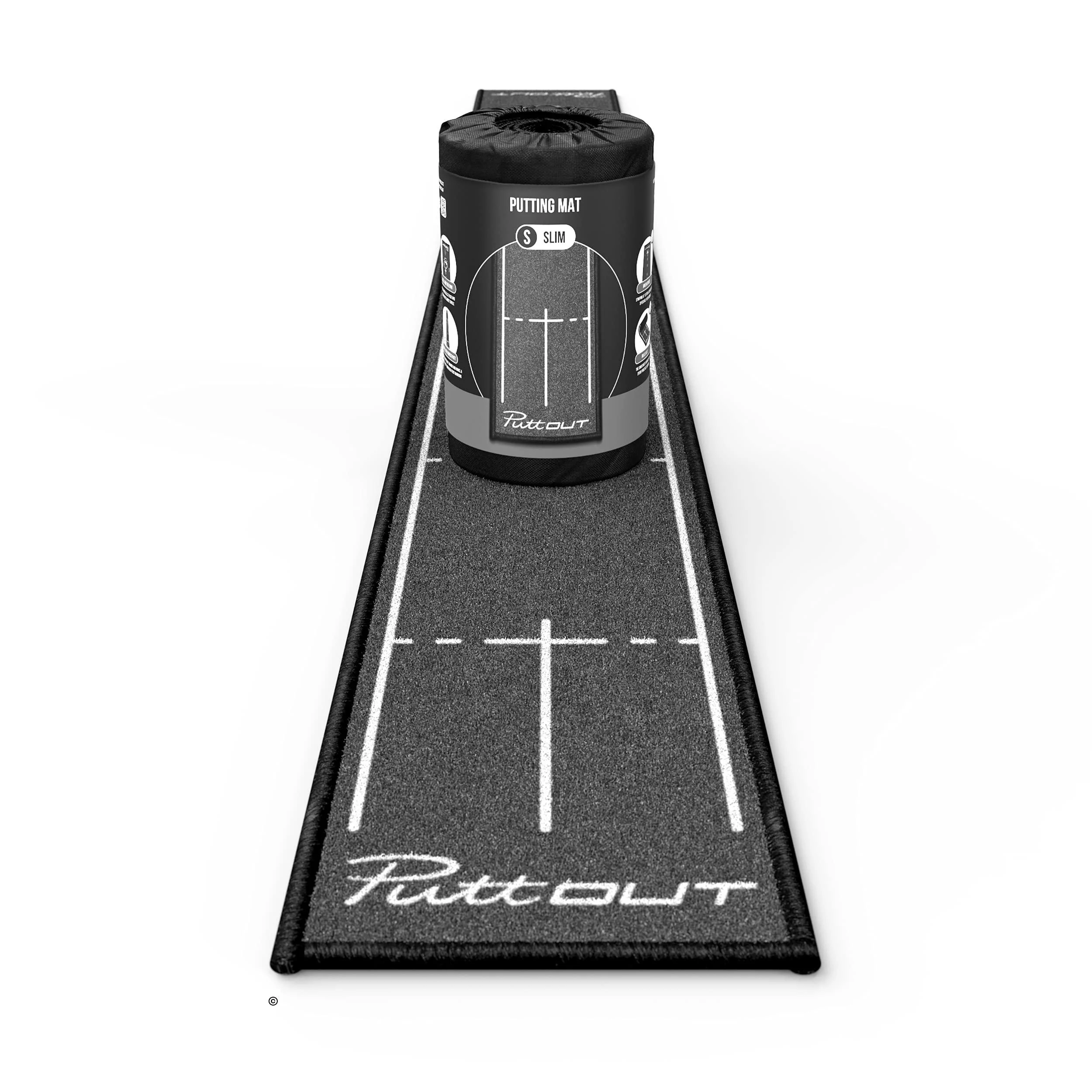 PuttOut Slim Golf Putting Mat - Green - 94.5 inches x 9.8 inches Gray