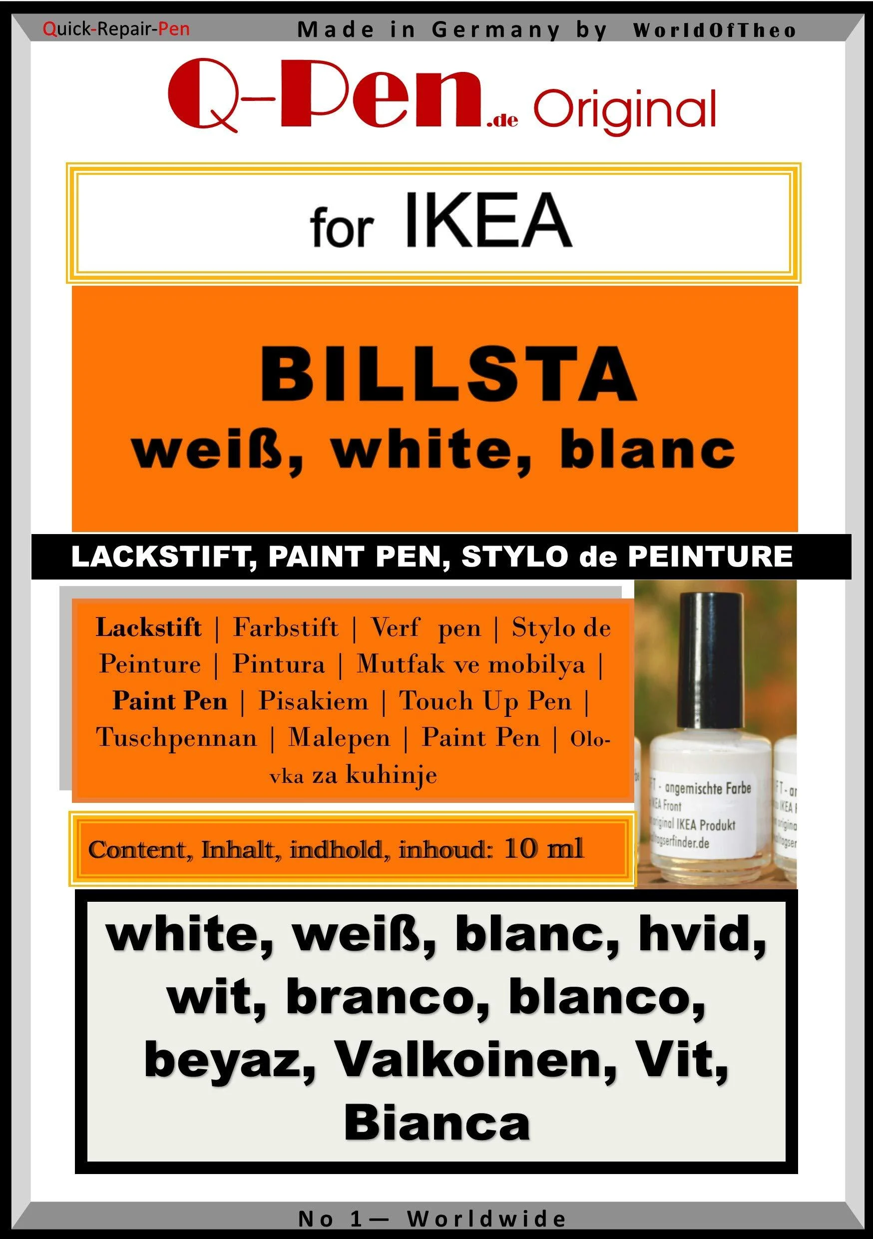 Touch Up Paint for IKEA BILLSTA white - Q-Pen