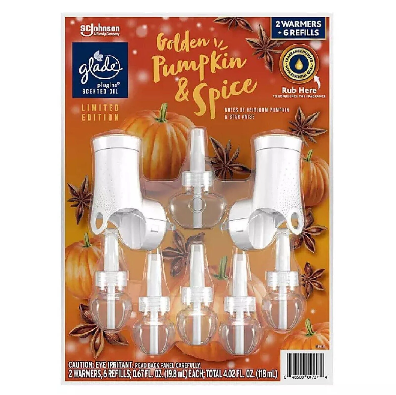 Glade PlugIns Scented Oil, 2 Warmers + 6 Refills, Pumpkin & Spice - Generic