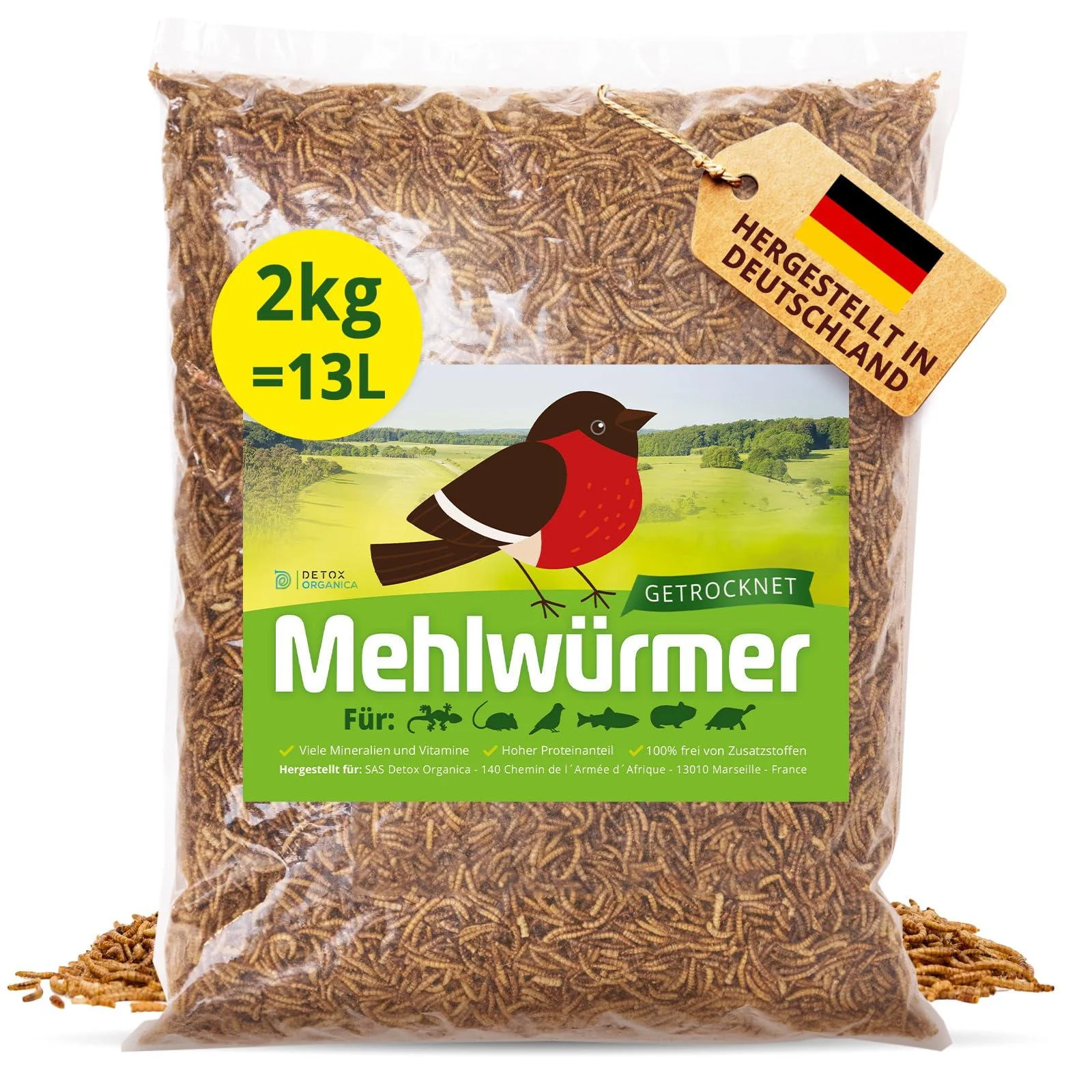 Flourworms dried 2kg (13l) dried mealworms with very high protein content worms for reptiles birds wild birds hedgehogs fish turtles & rodent - Premium quality 2 kg (1 Pack)