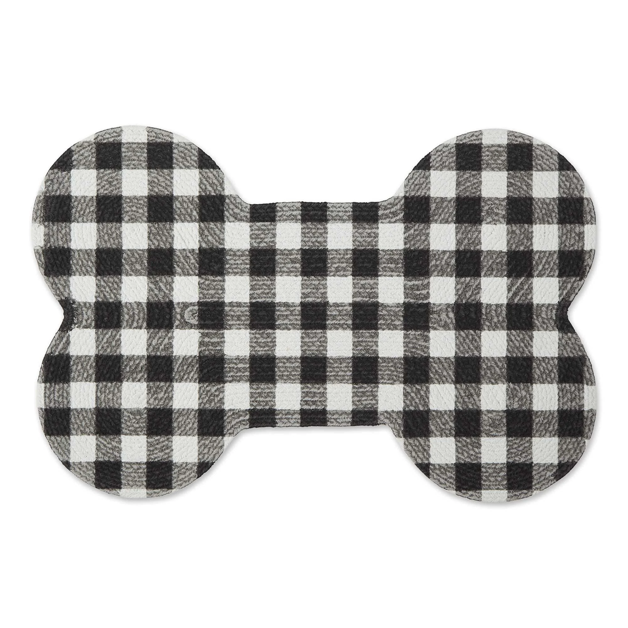 DII Braided Pet Mat Collection 100% Cotton, Heart Shape, Navy Purrfect Black/White Buffalo Check Bone Shape - Bone Dry