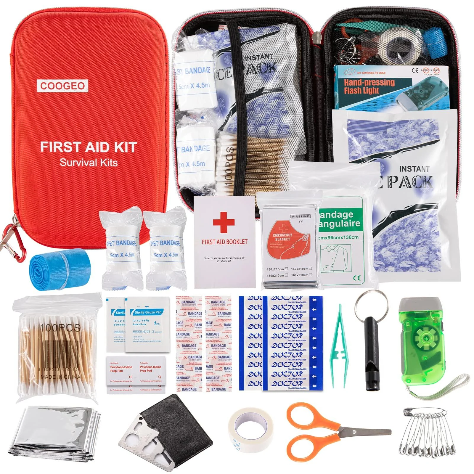 First Aid Kit Waterproof Medical Emergency Equipment Survival Kits for Car Kitchen Camping Hiking Travel Office Sports Home-(red)