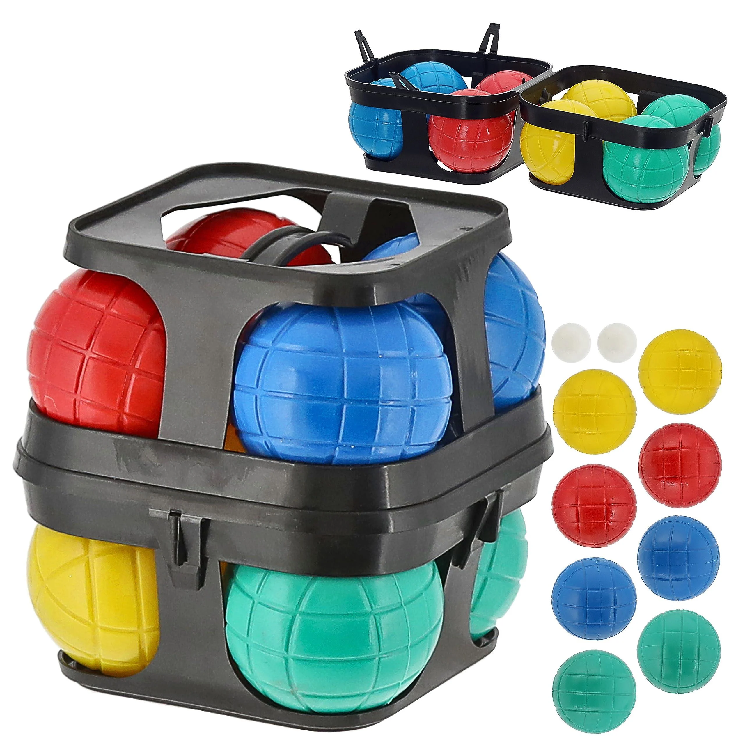 Boule set 10 pcs | Plastic water colored | 8 balls 7cm 2 balls 3cm | Storage holder - Cepewa