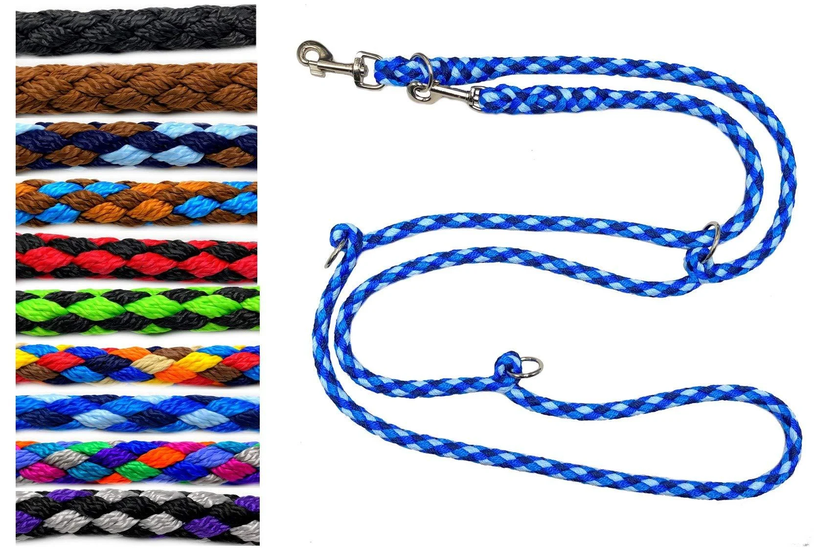 Dog lines large dogs up to 80 kg double linen jumbo 2.40m / 2.80m / 3.50m / 5m adjustable exercise line / guide in 17 different fabras very stable (5m 5 -fold adjustable Ocean (4 blue tones)) 5m 5 times adjustable Ocean (4 blue tones)