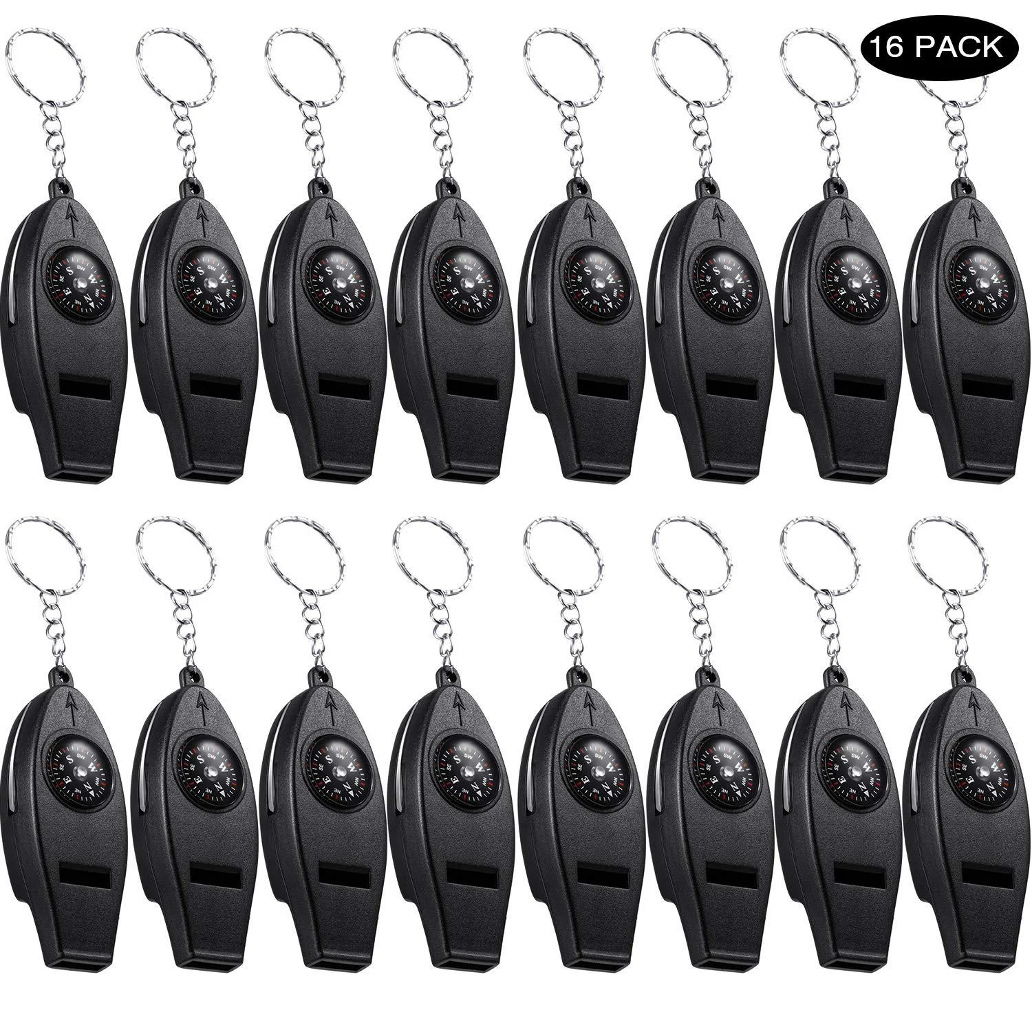 BBTO 16 Pack Multifunctional Whistle Compass Thermometer Magnifier Sports Multi-Function Whistle Emergency Survival Tool