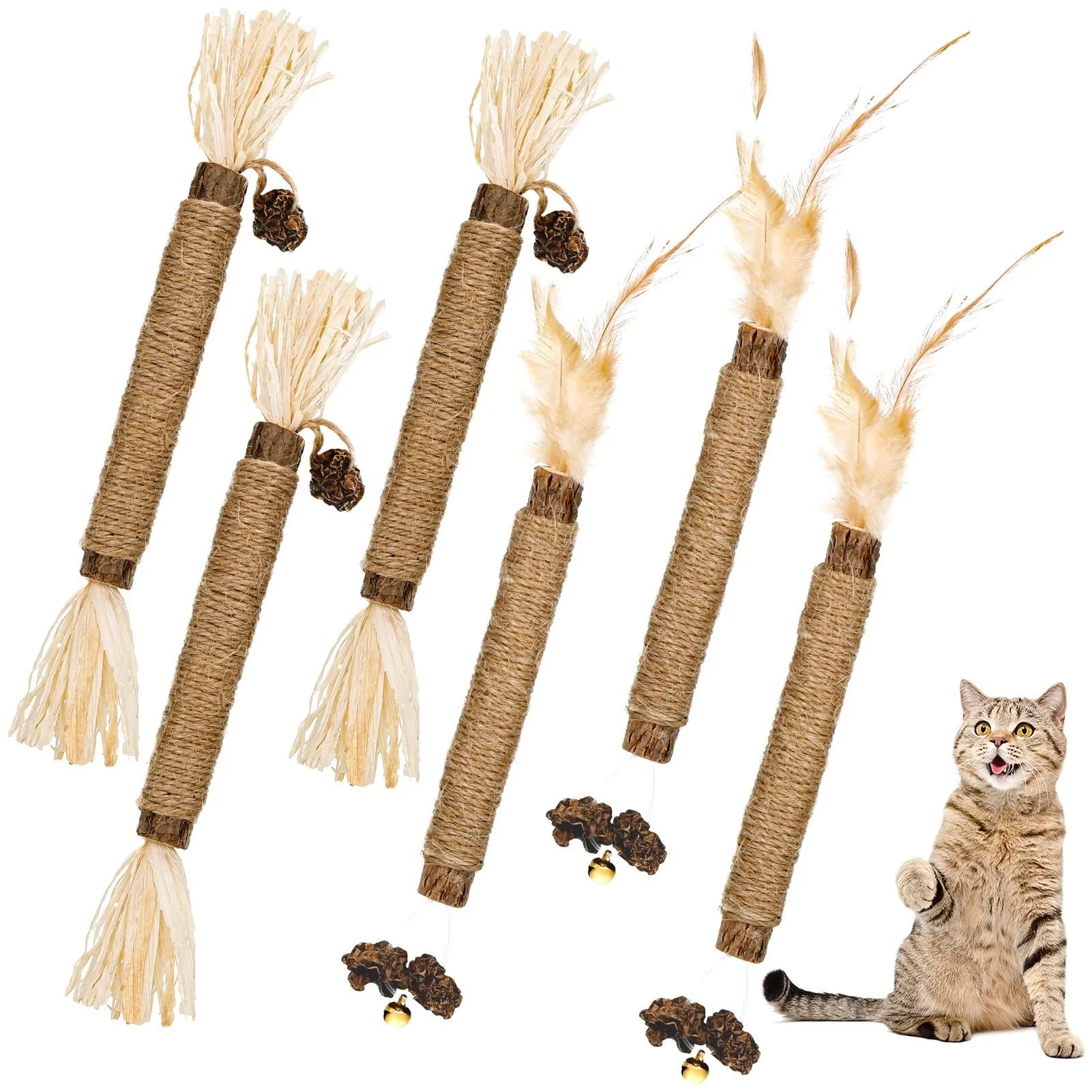 Dacitiery Silvervine Chew Sticks Cat Toys 6 Pack Natural Cat Teeth Nip Cleaning Teeth Chew Catnip Toys for Indoor Cat Teeth Cleaning Kitten Teething and Stress Release