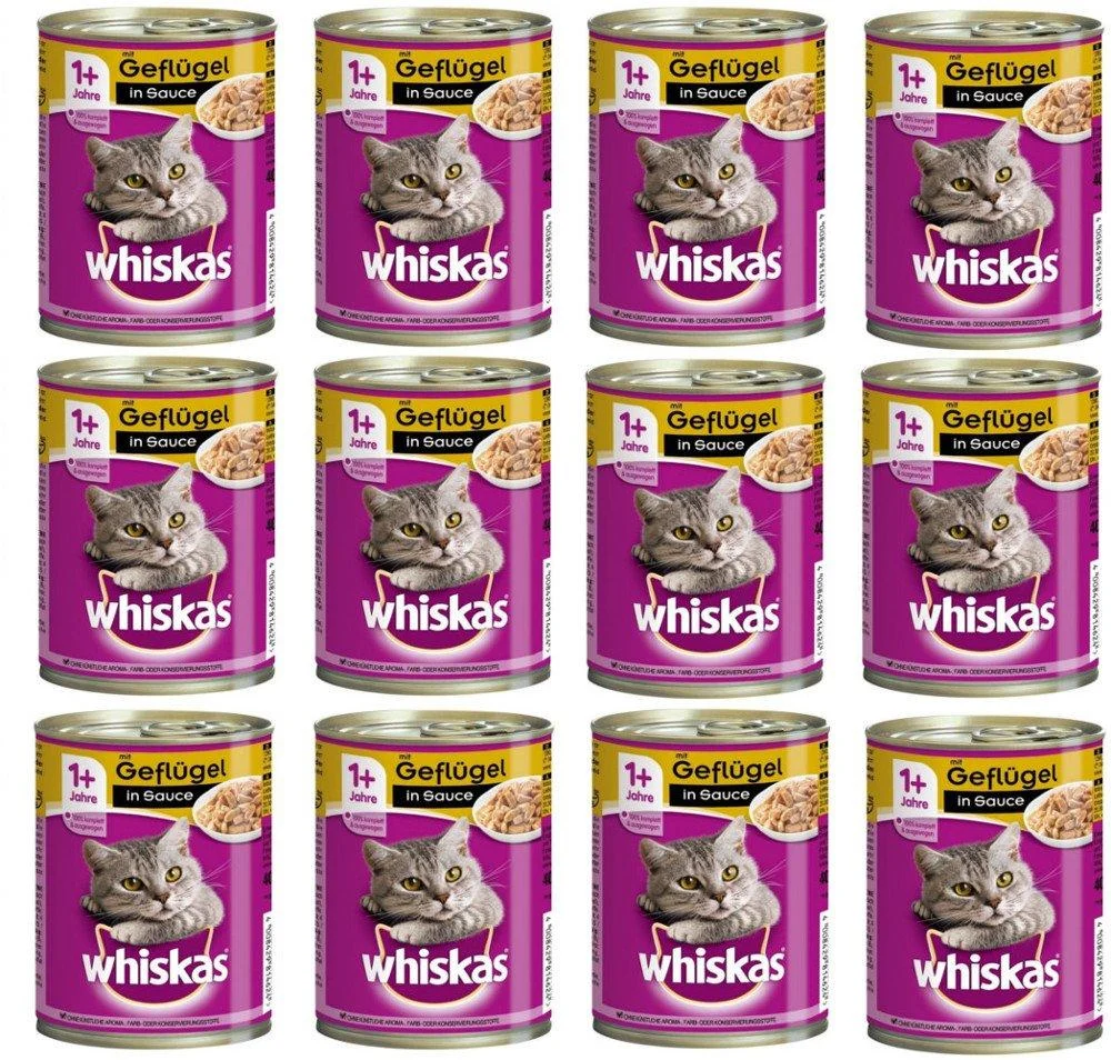 Whiskas 1 + cat food poultry in sauce 12 cans (12 x 400 g)