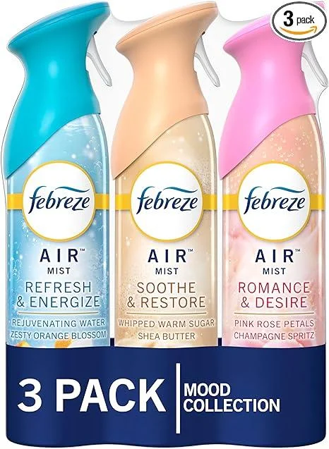 Febreze Air Mist Odor-Fighting Air Freshener Mixed Scent Refresh & Energize Soothe & Restore Romance & Desire 8.8 oz Aerosol Can Pack of 3