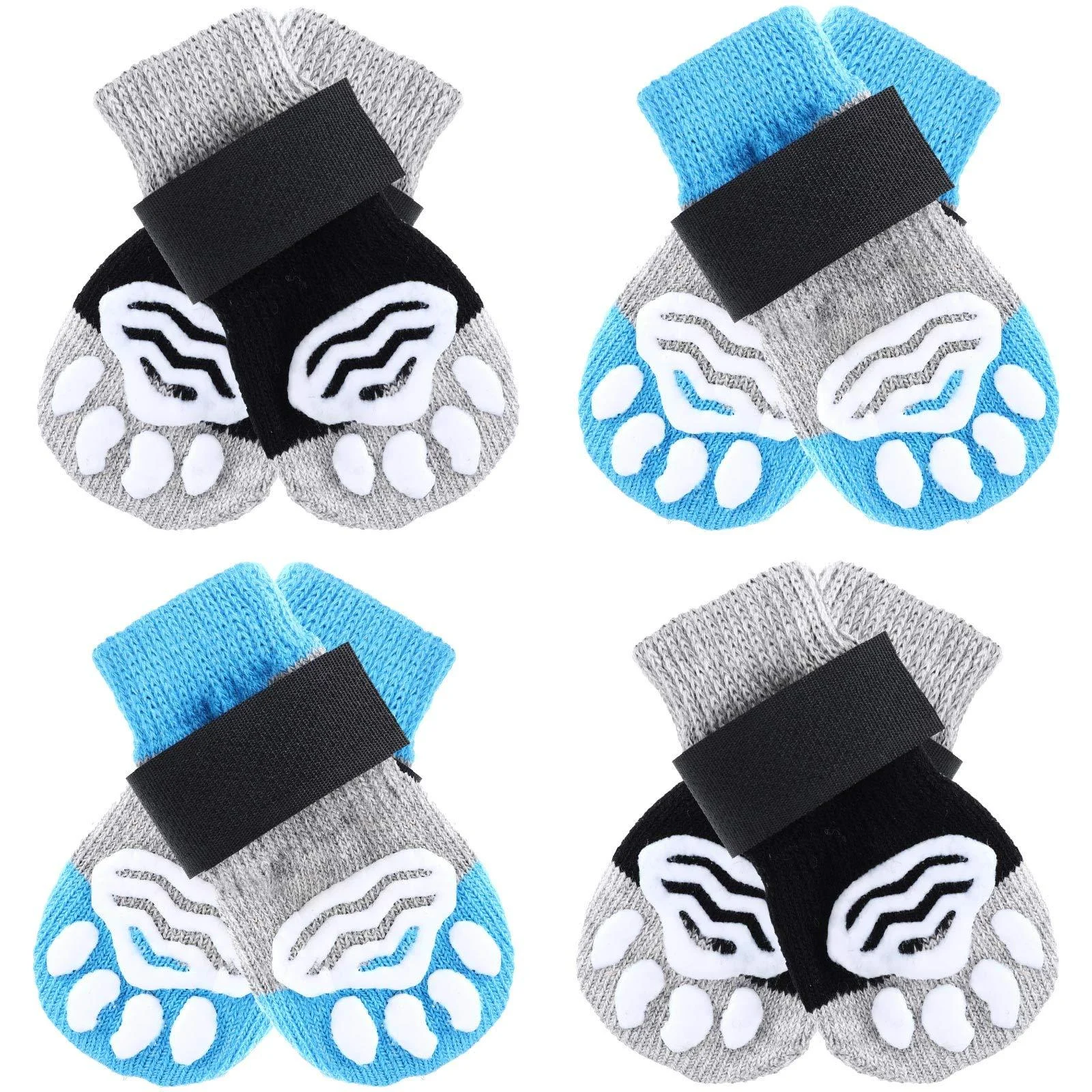 Saintrygo 8 Pieces Anti-Slip Dog Socks Paw Protector with Paw Patterns and 8 Pieces Adjustable Straps for Small Medium Puppy Pet Paw Protection Indoor Wear Better Traction Control on Floor (Small)