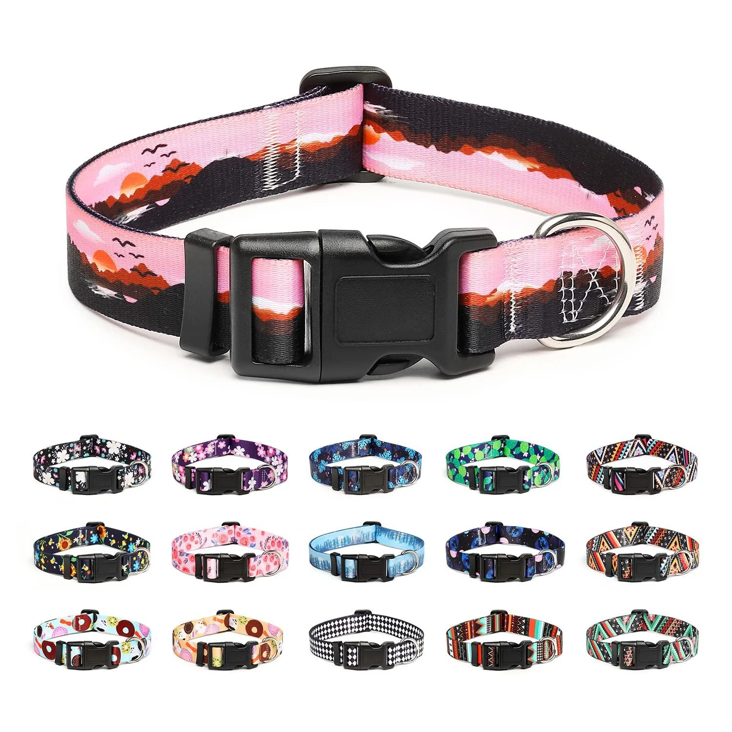 Mercano Dog Halison Complaint soft nylon comfort & robust patterned dog collar for small medium -sized dog puppies (L sunset) l sunset