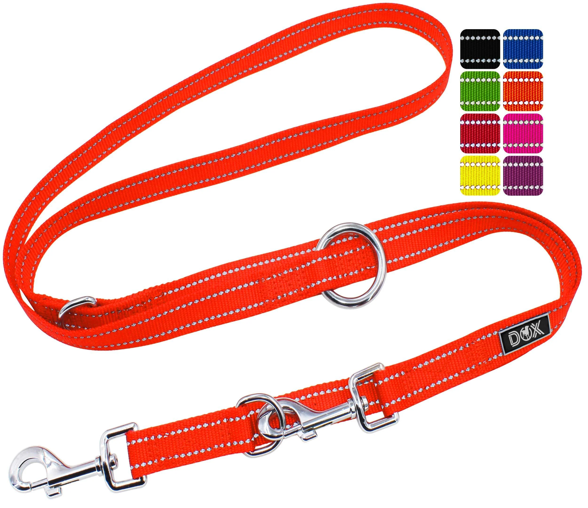 DDOXX Reflective Nylon Dog Leash - 2m 3-way adjustable dog leash for all dog sizes - XS (Orange) XS - 1.0 x 200 cm Orange