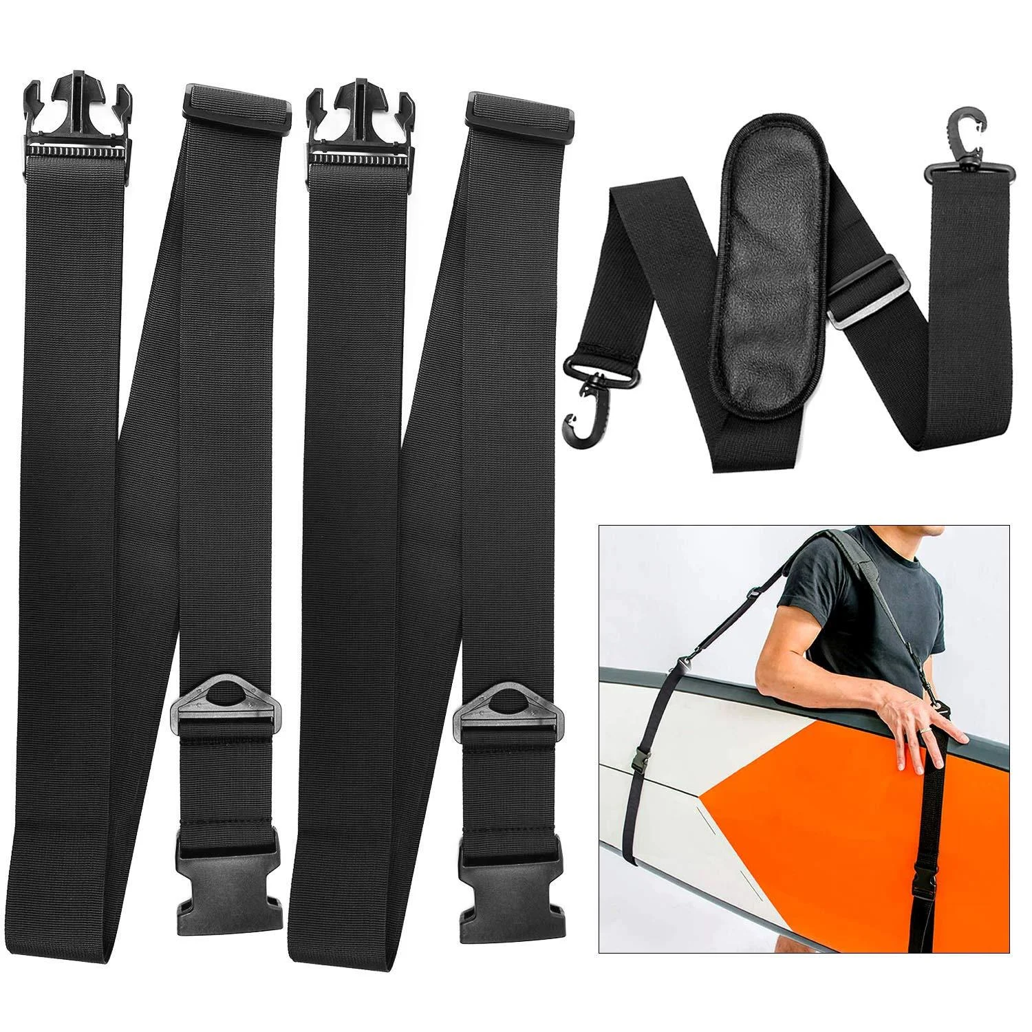 TOBWOLF Kayak Carrying Strap, Adjustable Paddle Board Carry Sling, Non-Slip Comfortable Canoe Storage Sling, Surfboard Shoulder Strap Surfboard Carrying Belt