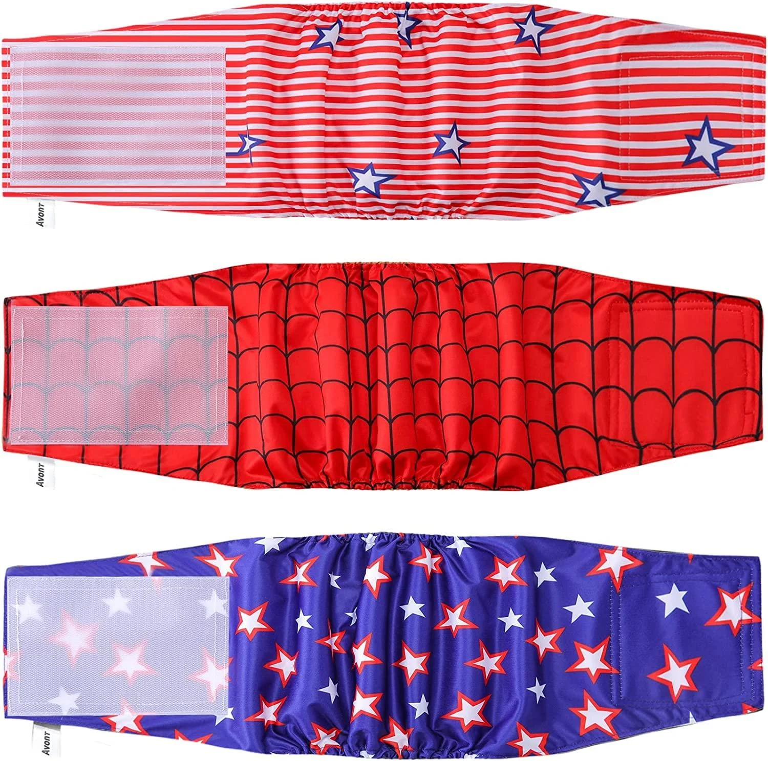 Avont 3 pieces reusable dog diapers belly band dog for incontinence dog washable and environmentally friendly for dog male flag/star/spider -man flag/star/spider -man s (29 -34cm)