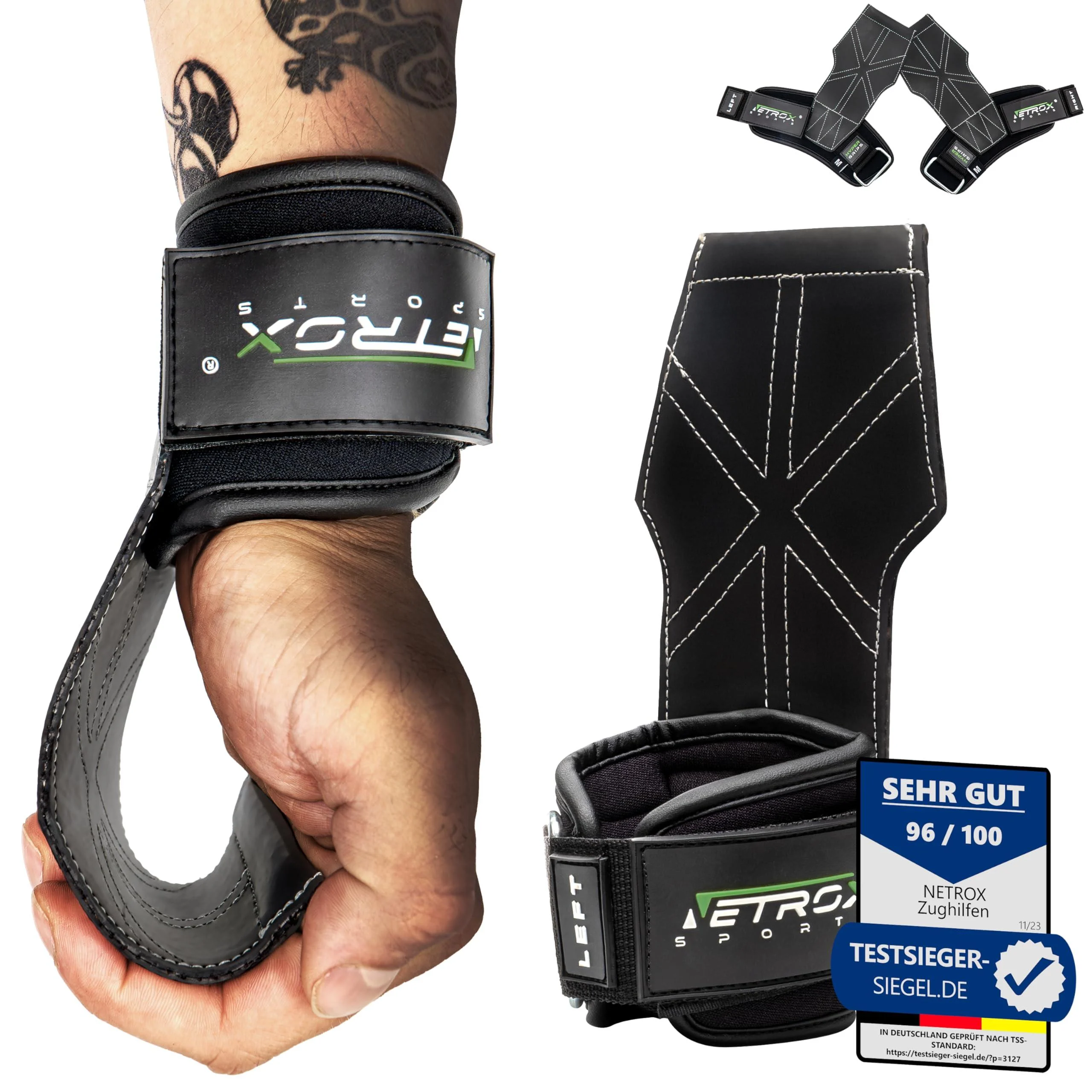 NetroxSports - Hyper Grips Train aids for bodybuilding weightlifting strength training & fitness - especially developed for heavy weights - extra strong lifting straps for women & men